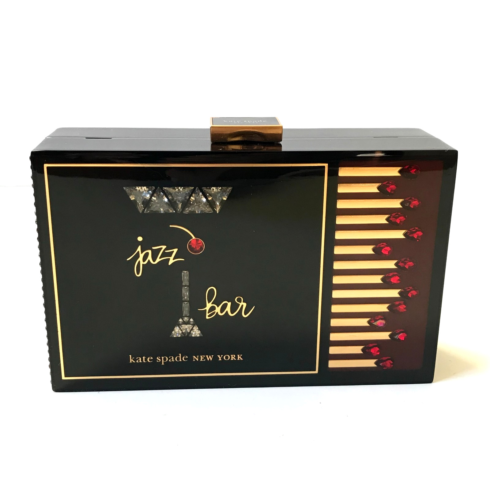 NWOT Kate Spade NY Perfect Matchbox Jazz Bar Clutch Bag Womens Black Resin Purse