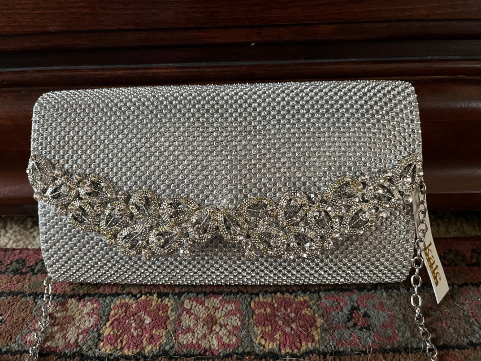 Kate Landry handbag evening Silver formal wedding clutch
