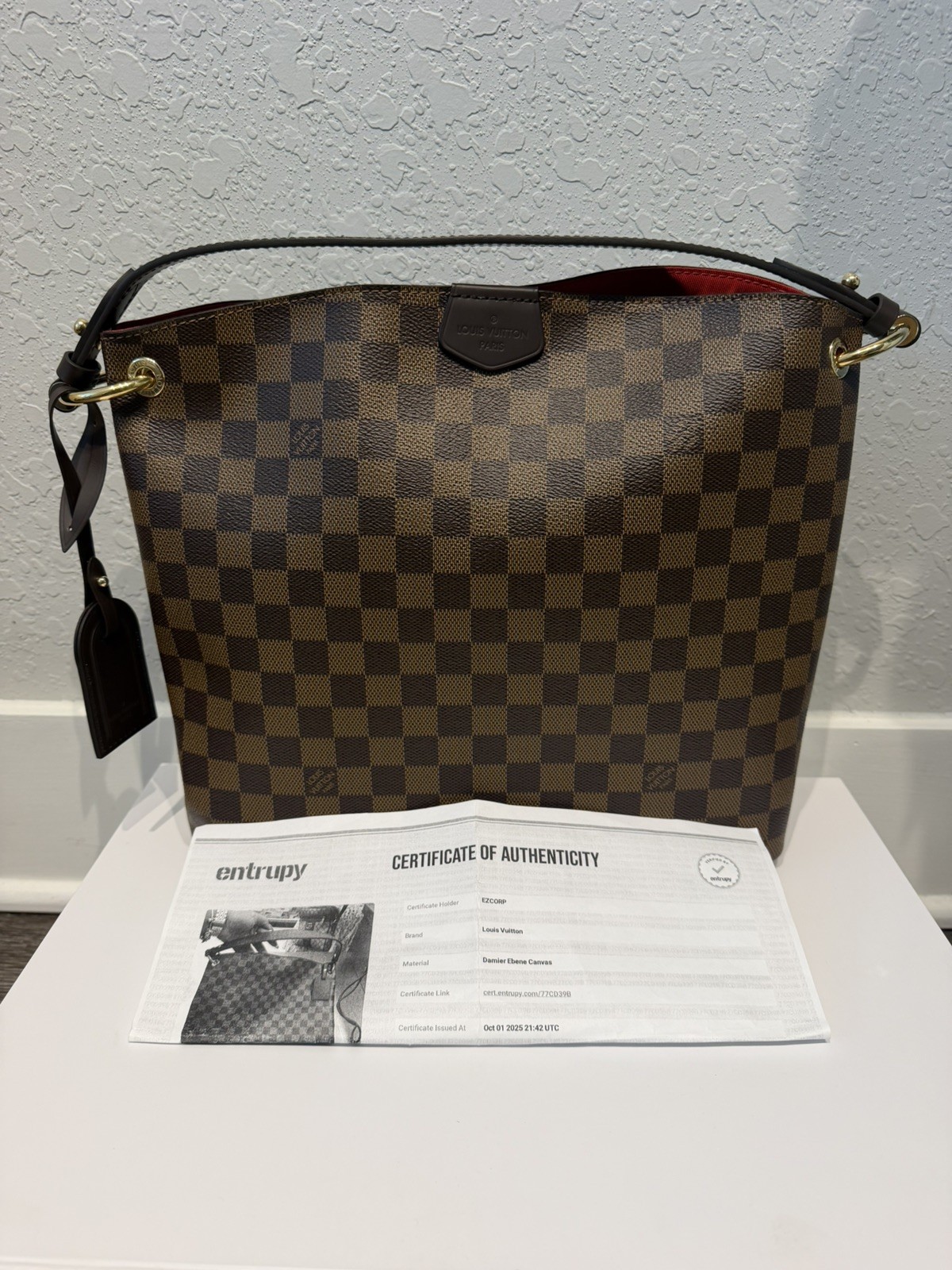 Louis Vuitton Graceful PM Damier Ebene Leather Hobo Shoulder Bag Purse Handbag