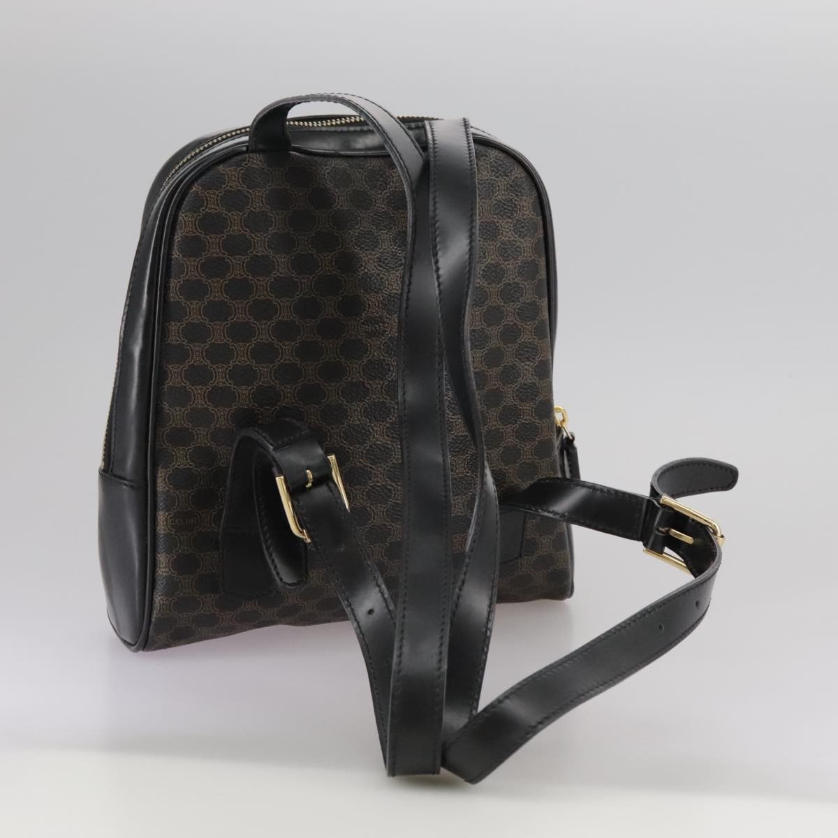 CELINE Macadam Canvas Backpack PVC Leather Black Silver Auth 105774