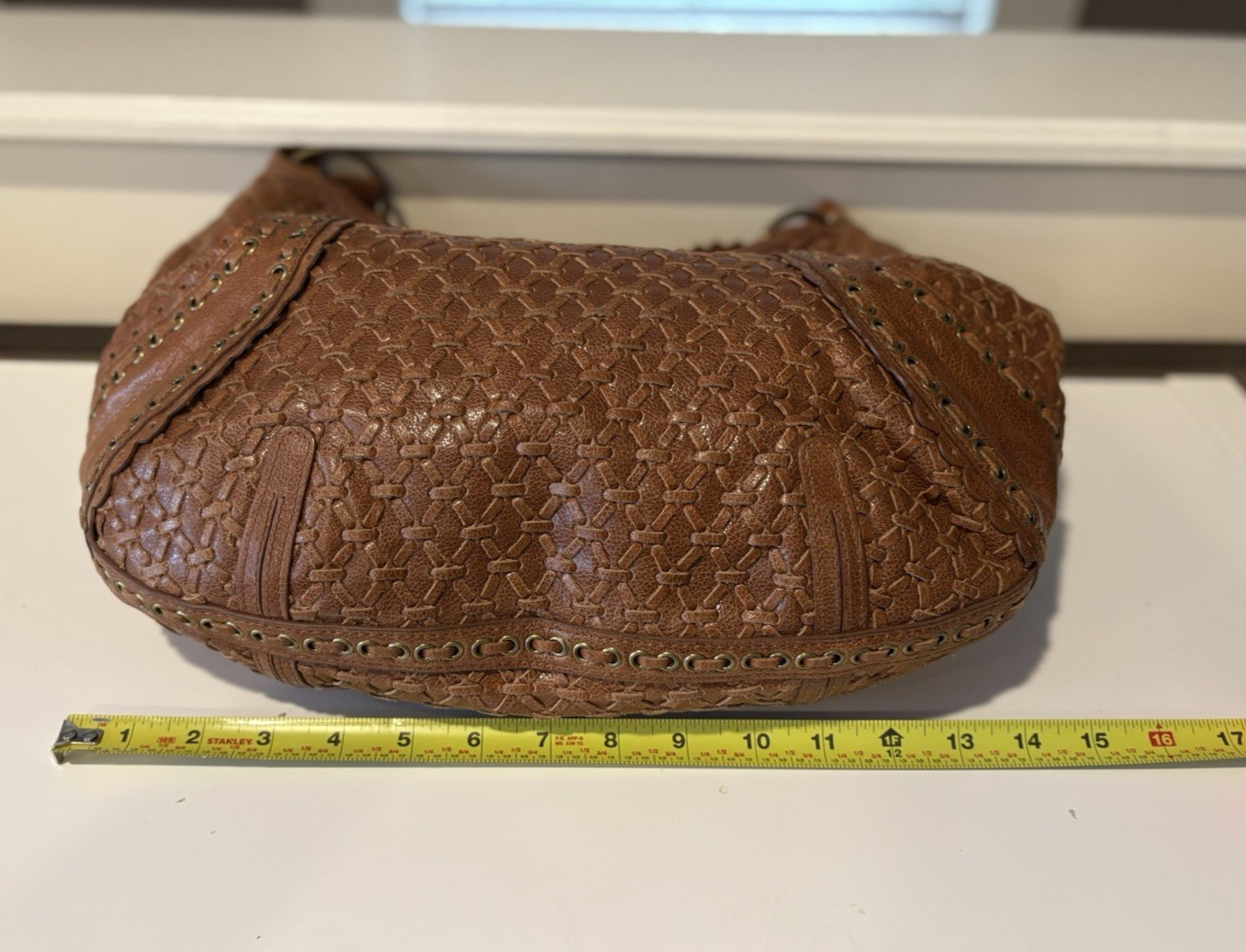 Isabella Fiore Brown Leather Gold Studs Large Hobo Shoulder Bag w/BIG Tassels