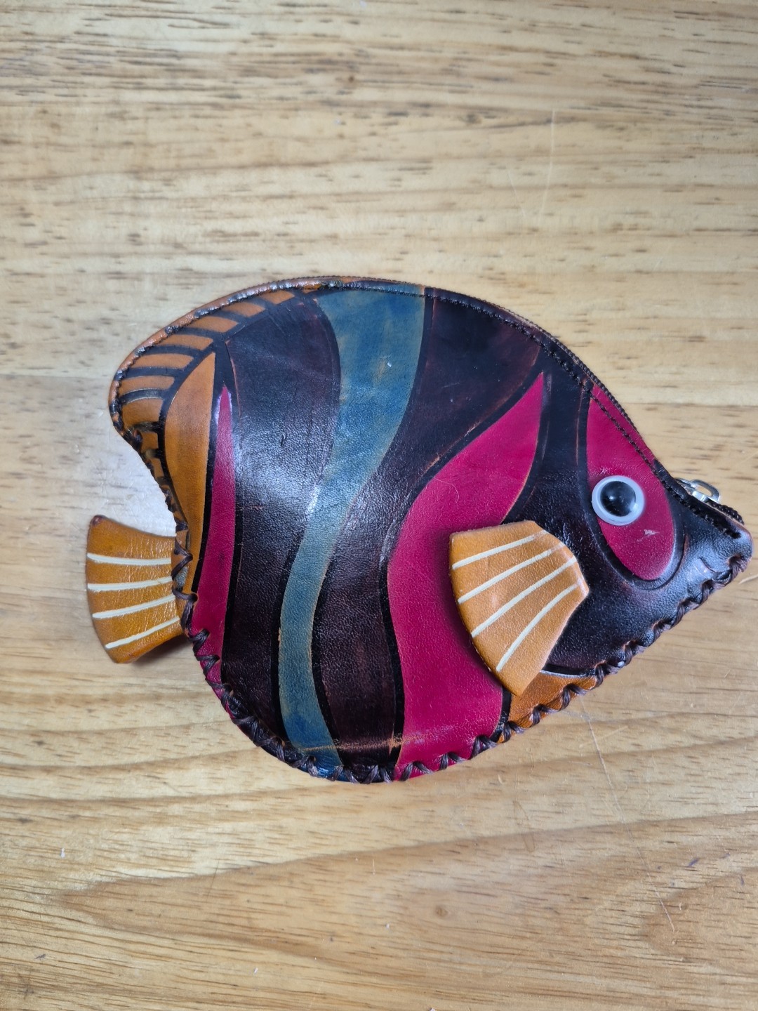 Homemade Leather Zip Tropical Fish Coin Purse