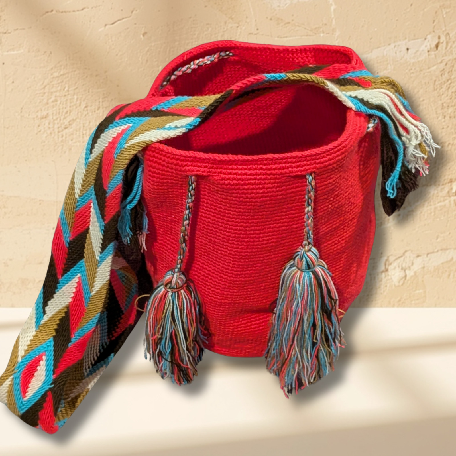 Authentic Colombian Wayuu Mochila Bag – Red Handmade Crossbody