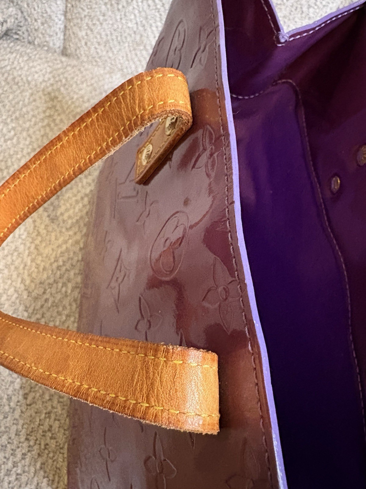 Louis Vuitton Vernis Patent Leather Purple Monogram Tote w/ Top Handles