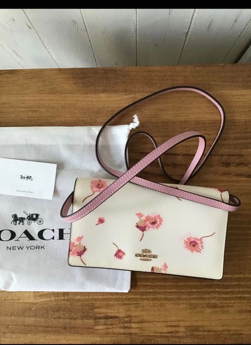 COACH Shoulder Bag Floral Pattern White Pink