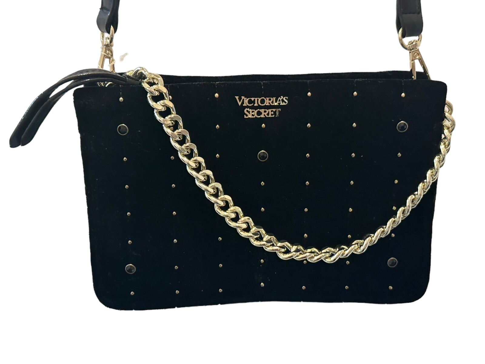 Victoria’s Secret Black Velvet Small VS City Studs Pebbled V-Quilt Crossbody bag