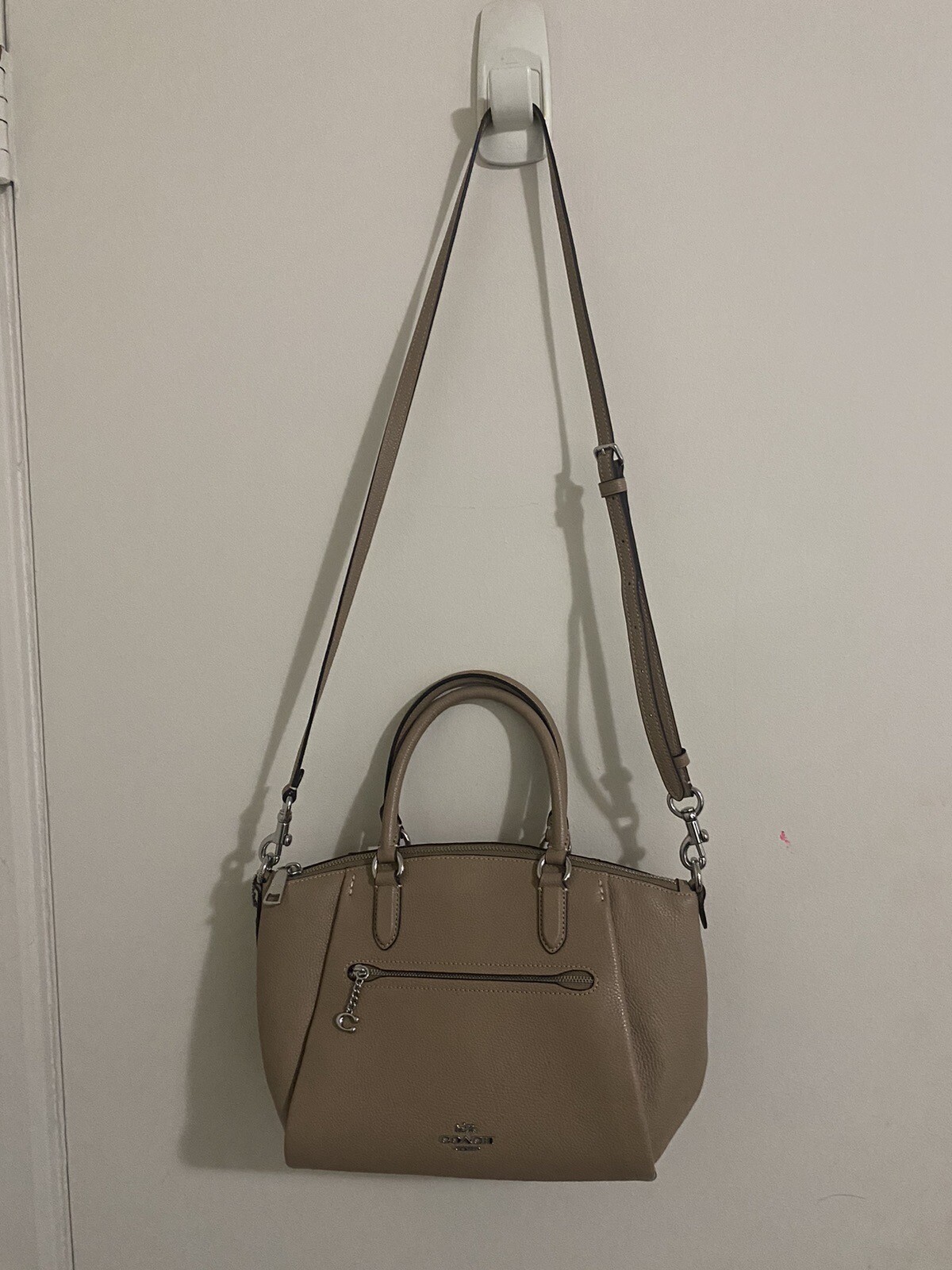 Authentic Coach 79316 Kacey Pebble Leather Satchel Shoulder Bag – Beige