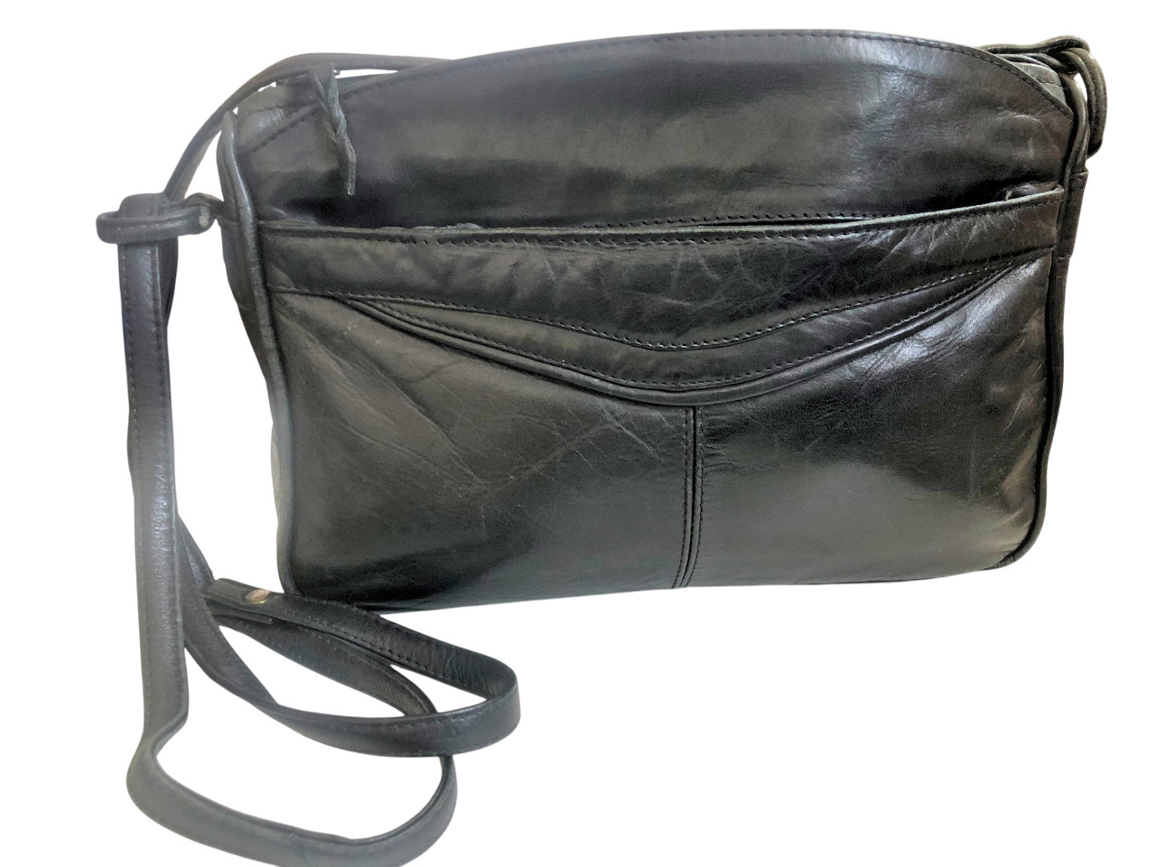 Ladies Black Calf Leather Vintage Shoulder Bag Handbag Cross Body Bag
