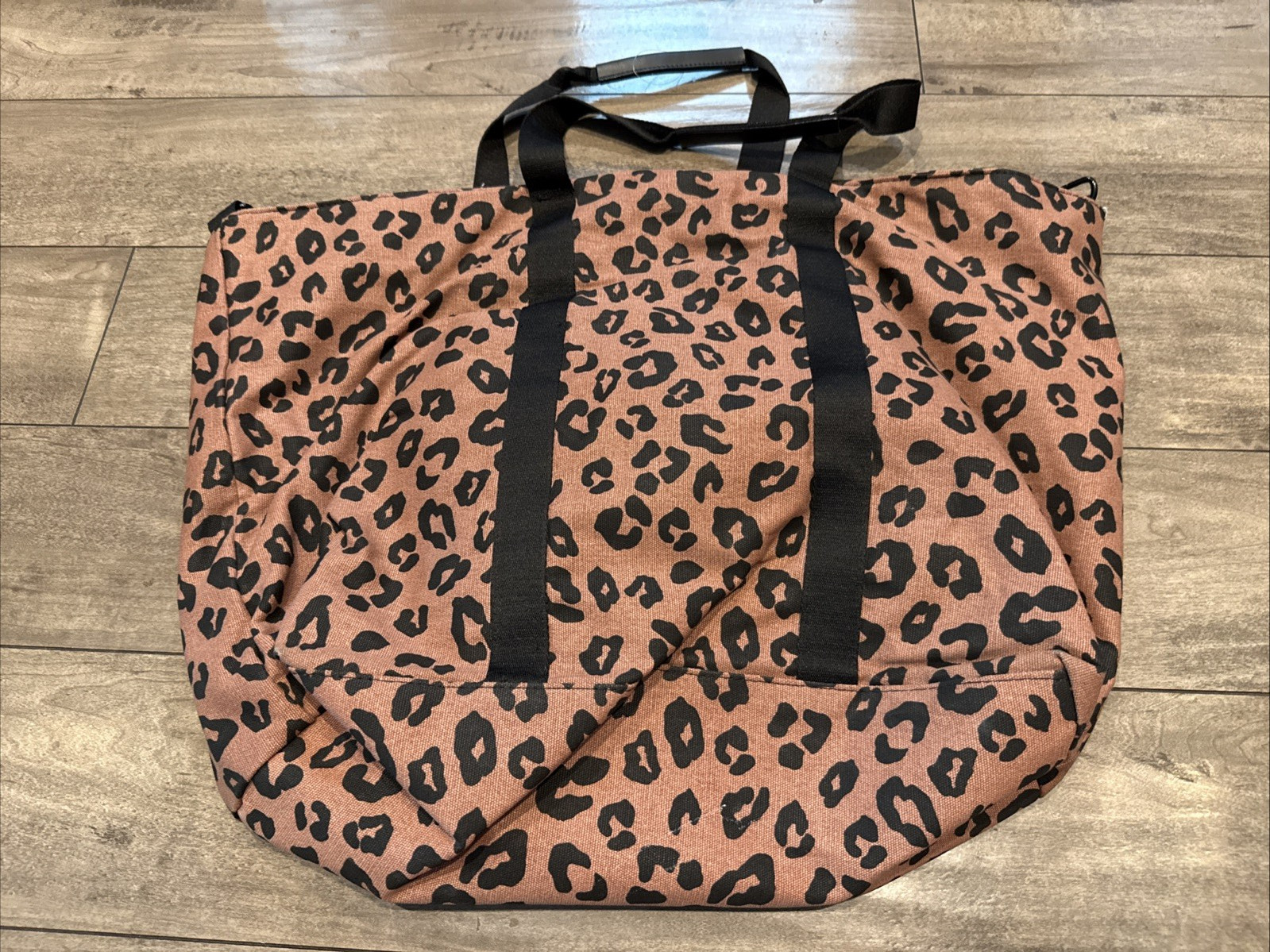 Victoria’s Secret PINK Brown Black Leopard Print Zip Travel Tote Canvas Bag