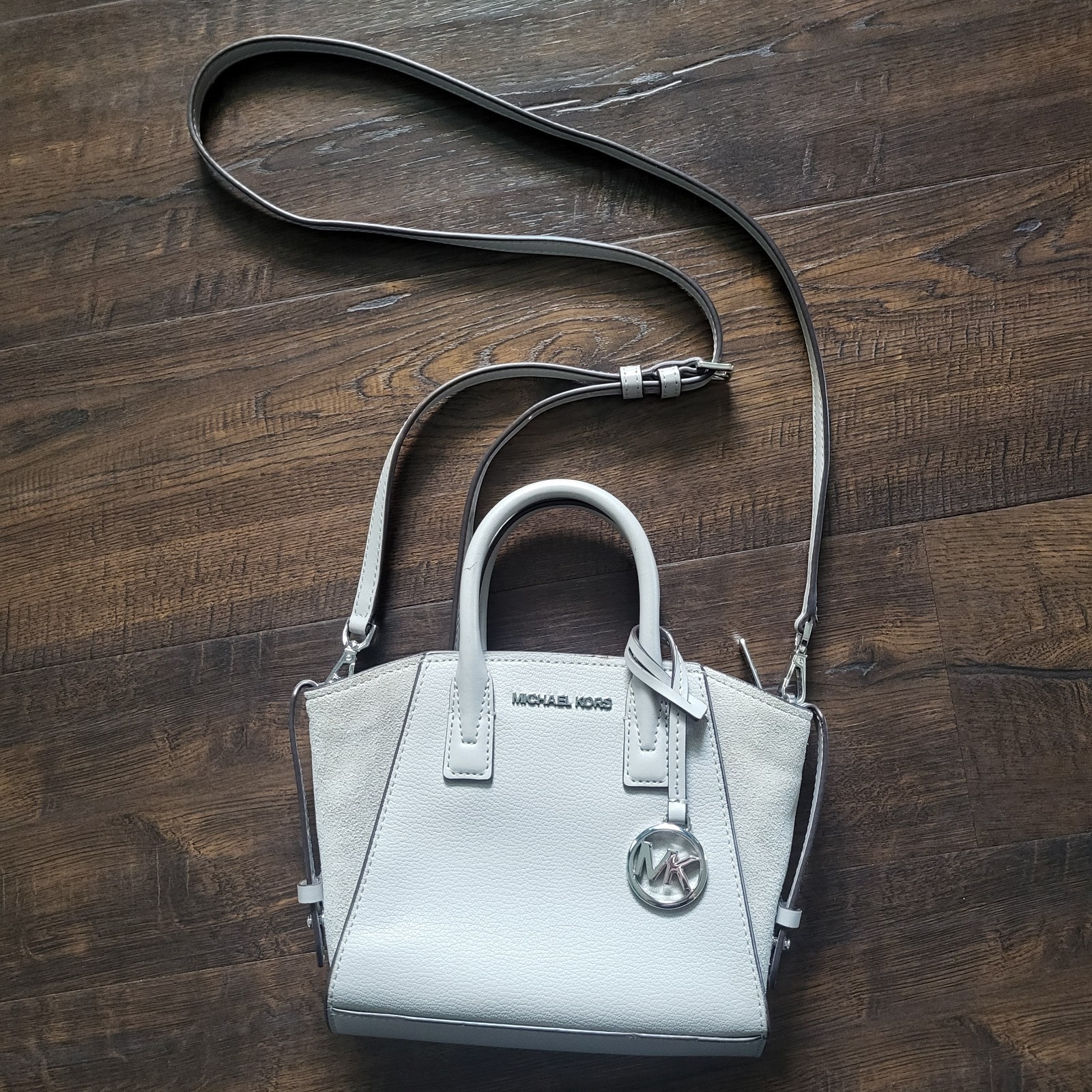 Michael Kors Light Gray Leather Suede Small Hope Satchel Crossbody Bag