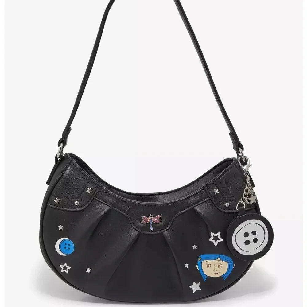 Coraline Shoulder Bag Glow In The Dark Purse Handbag Zipper Closure Black Laika