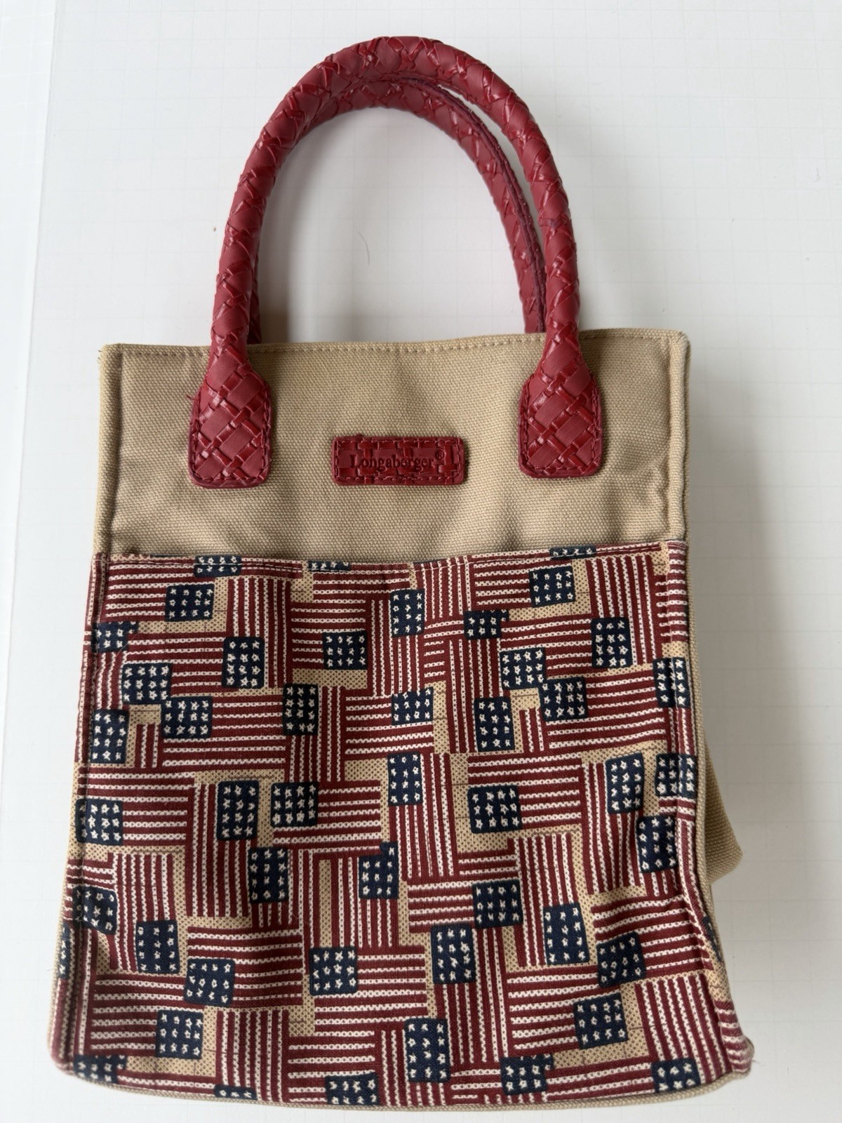 Longaberger Basket Homestead Purse Small Tote Bag Americana Flags Handbag Carry