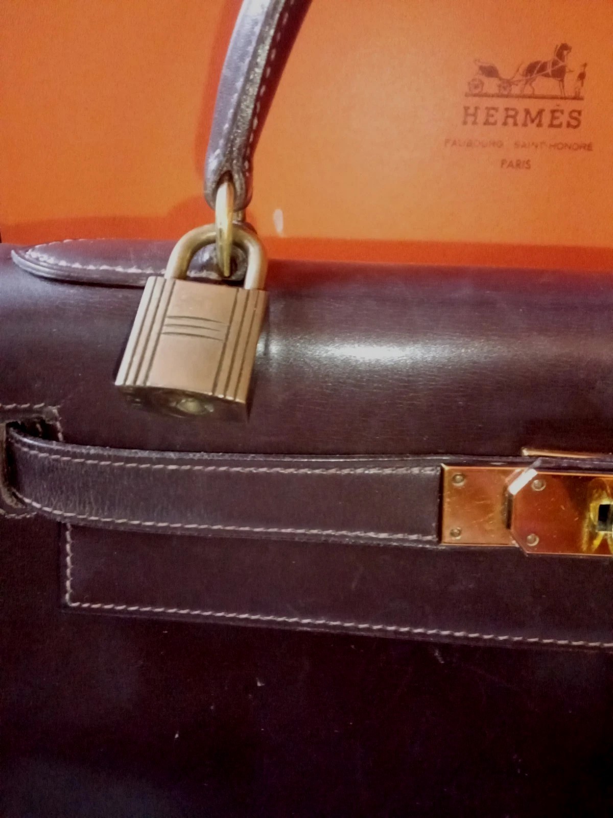 AUTHENTIC HERMES KELLY 28 VTG ’88 BROWN Calf Leather Purse Women’s Original Box,