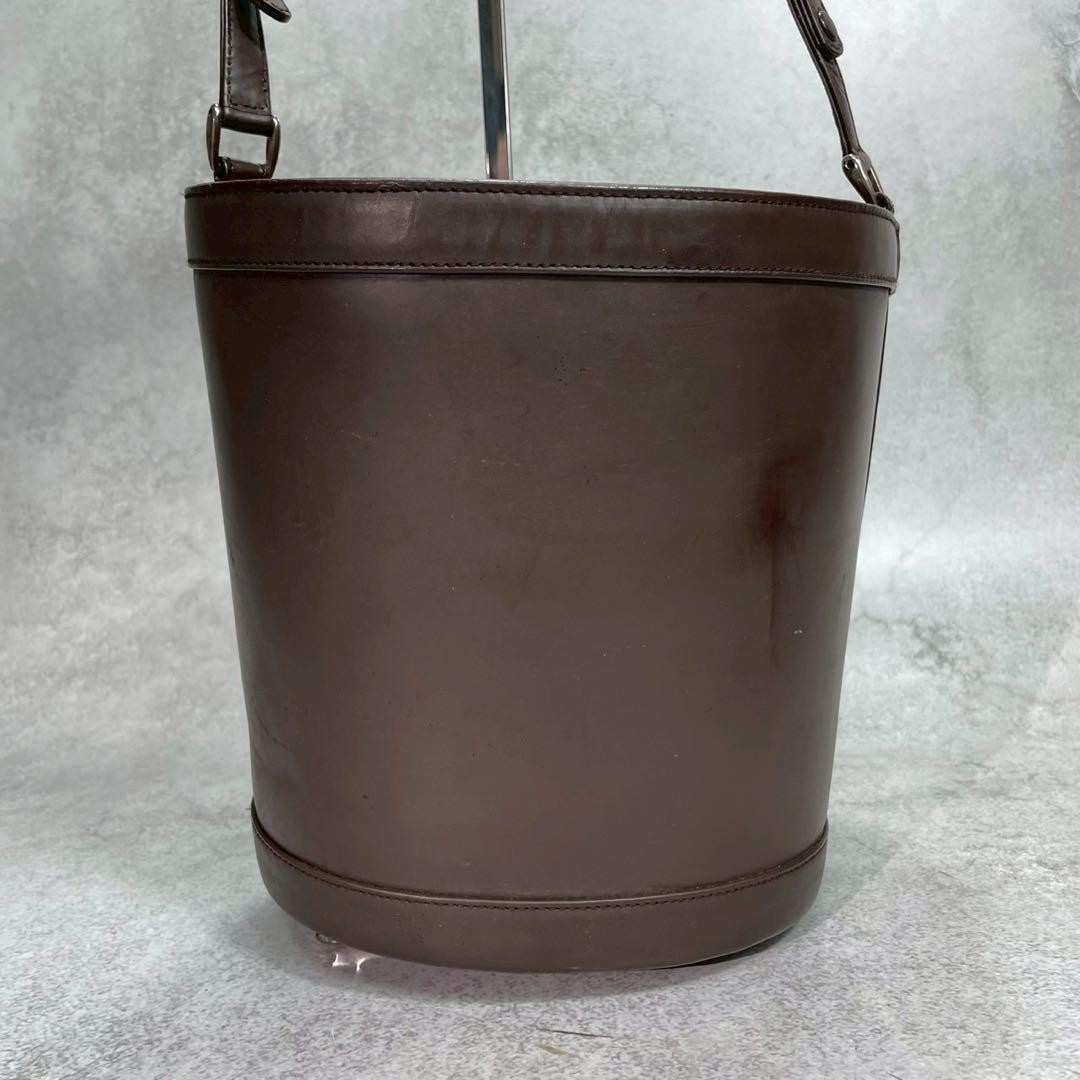 GUCCI GG Shoulder Bag Handbag Bucket Bag Leather Logo Drawstring Brown Logo
