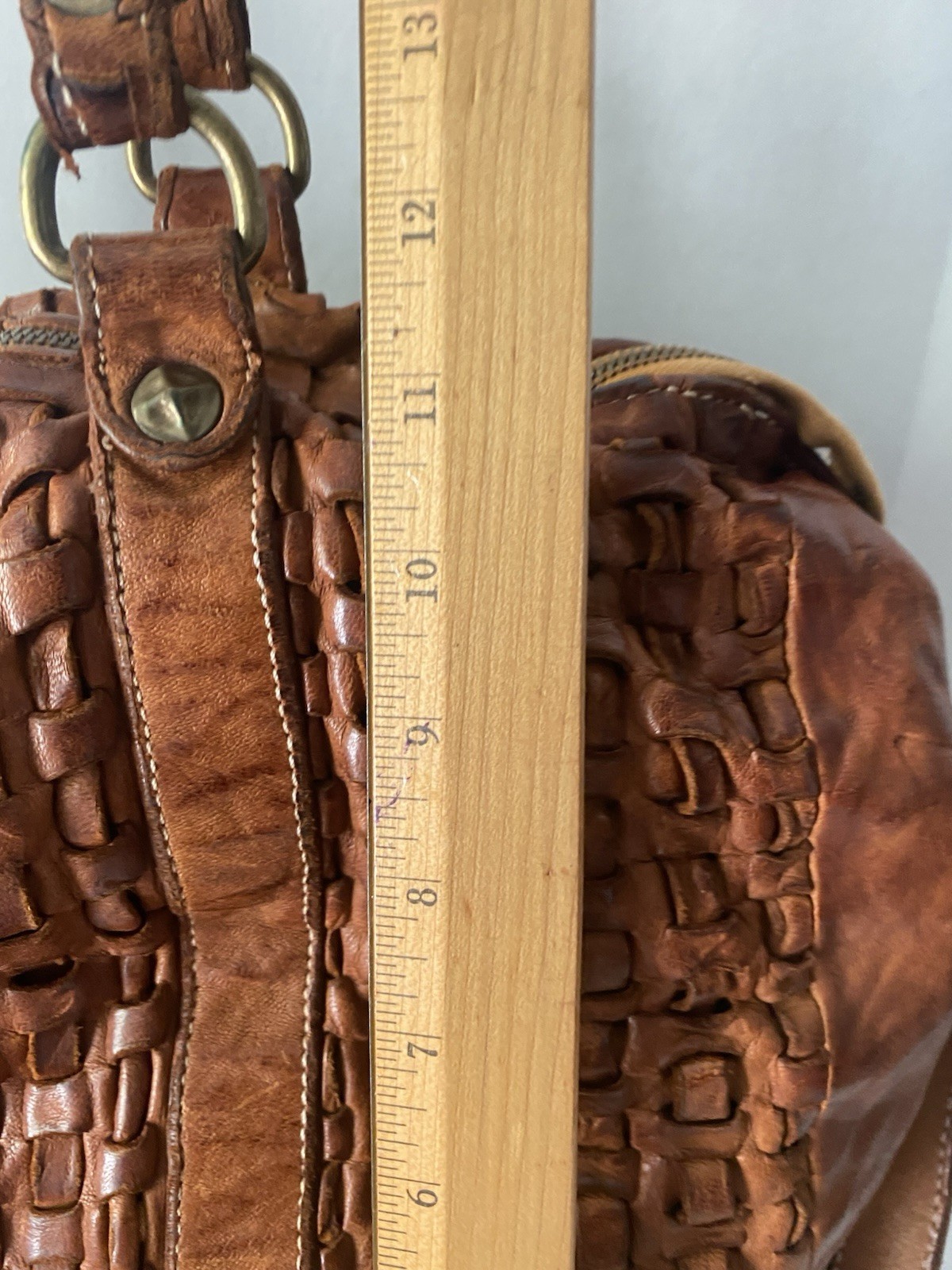 Langellotti Italian Woven Leather Tote Crossbody Bag Brown Large Made In Italy