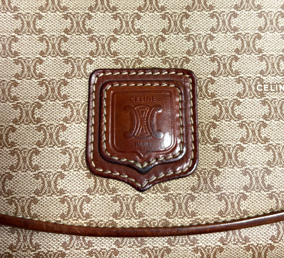 CELINE Shoulder Crossbody Bag Macadam PVC Leather Beige Brown Authentic _0213