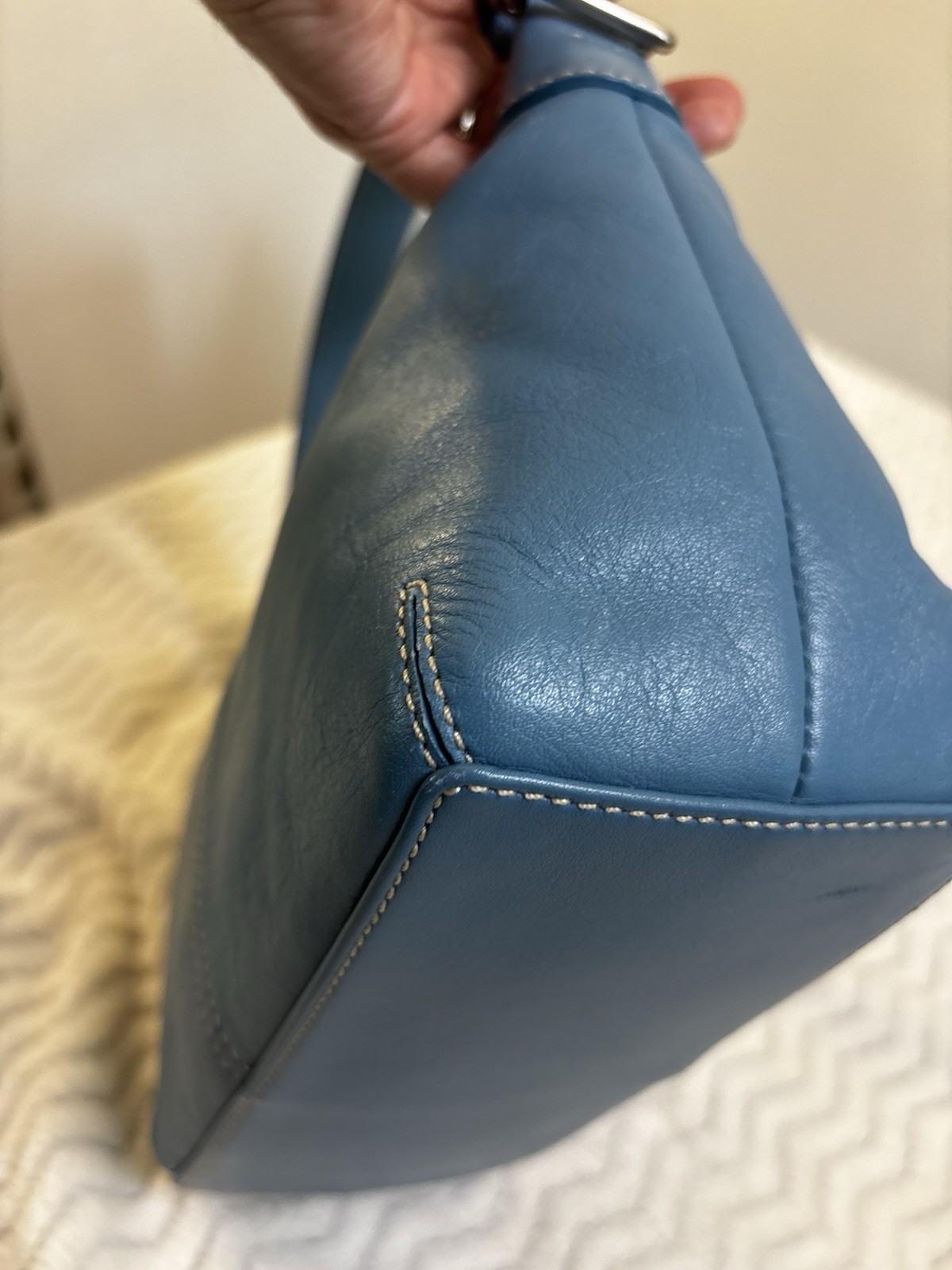 Vintage Coach Blue Leather Mini Baguette Shoulder Bag Style 9564 Y2K