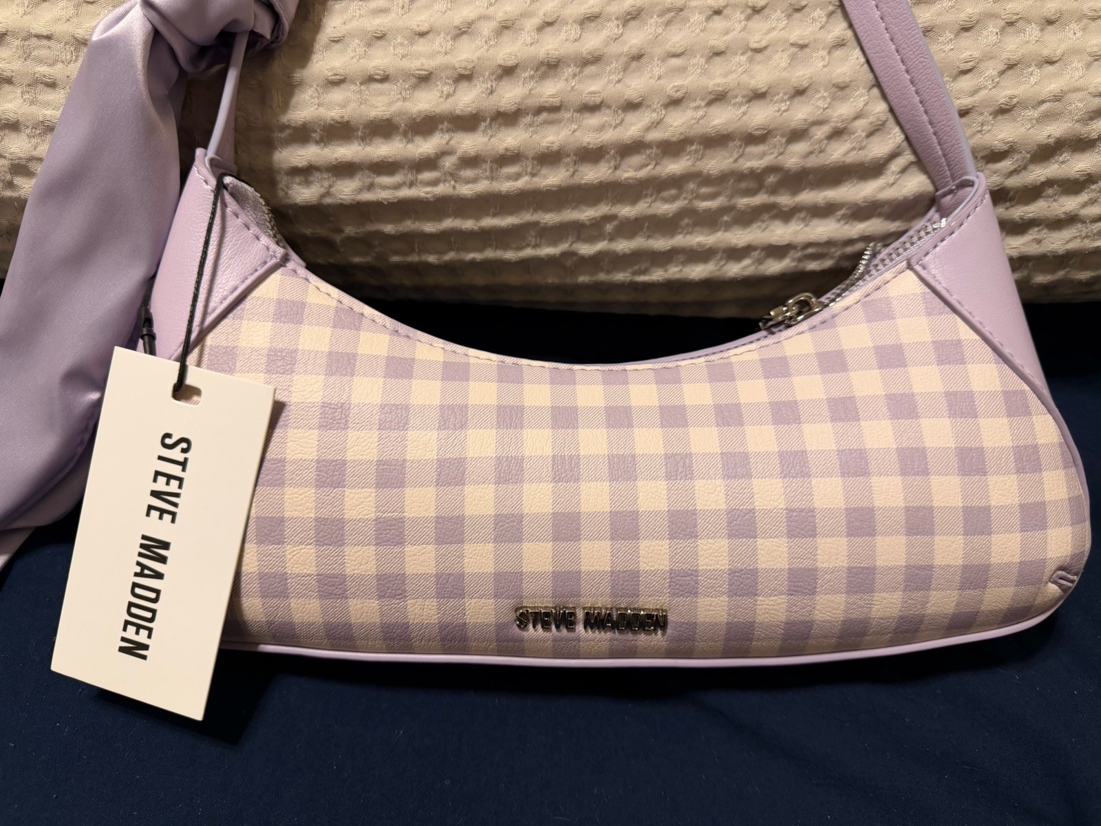 Steve Madden BMABLE 2 Shoulder Bag Lt Orchid Lavender Gingham Plaid Bow NWT $78