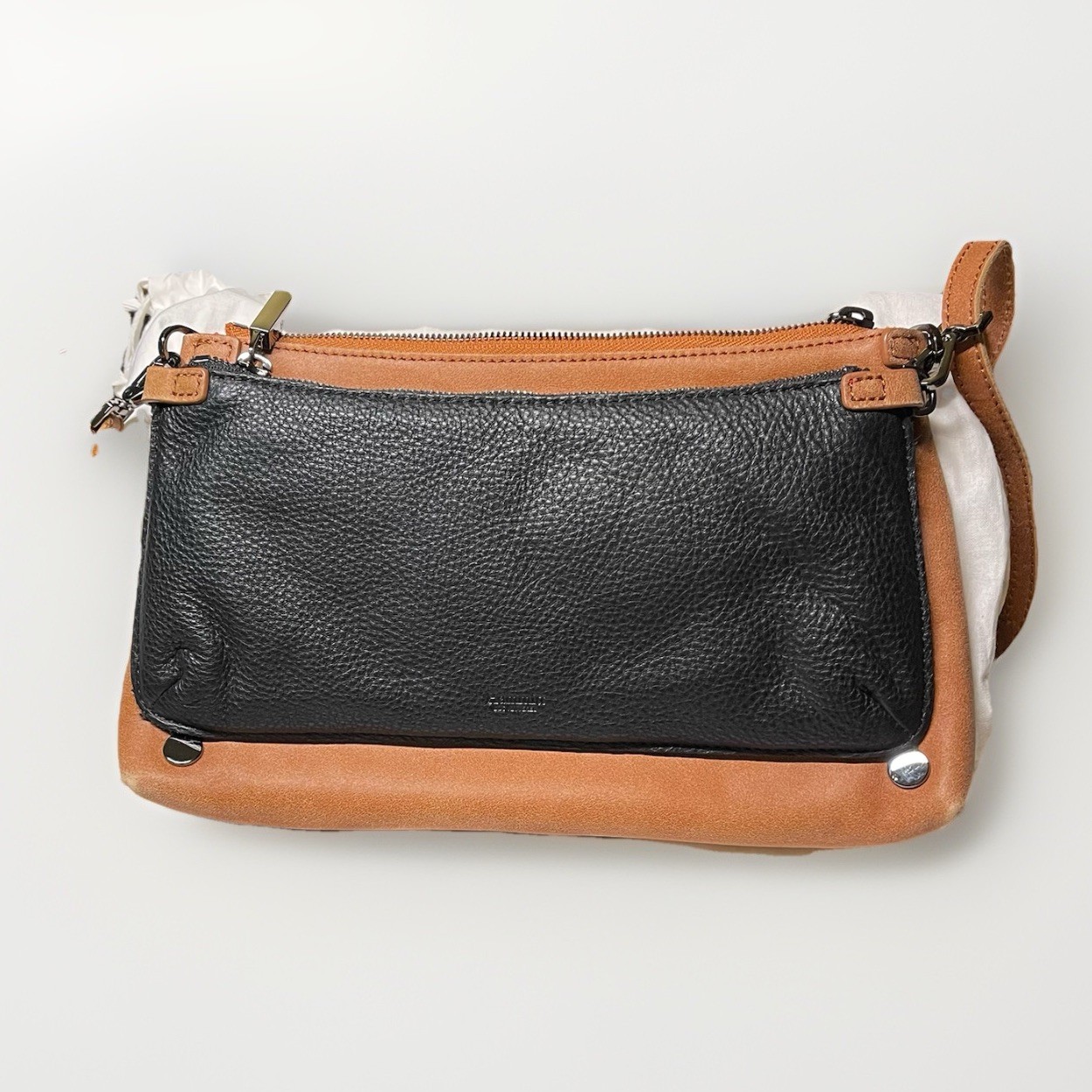 NEW Hammitt NATHAN Convertible Bag-2 In 1 Gunmetal Hardware In Saddle/Black RARE