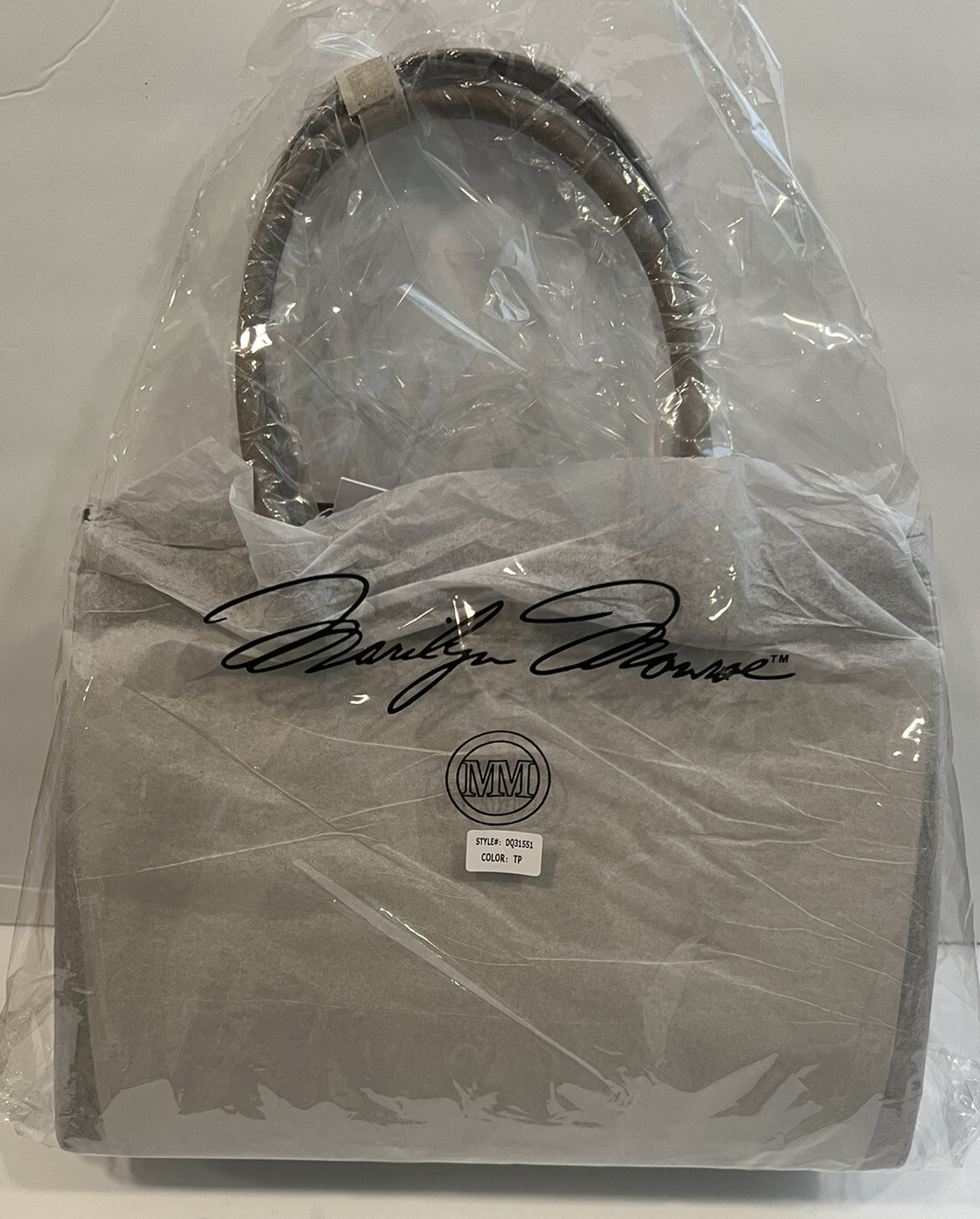 MARILYN MONROE Large Tan Tote/Purse New With Tags Has Black And Red Stripe