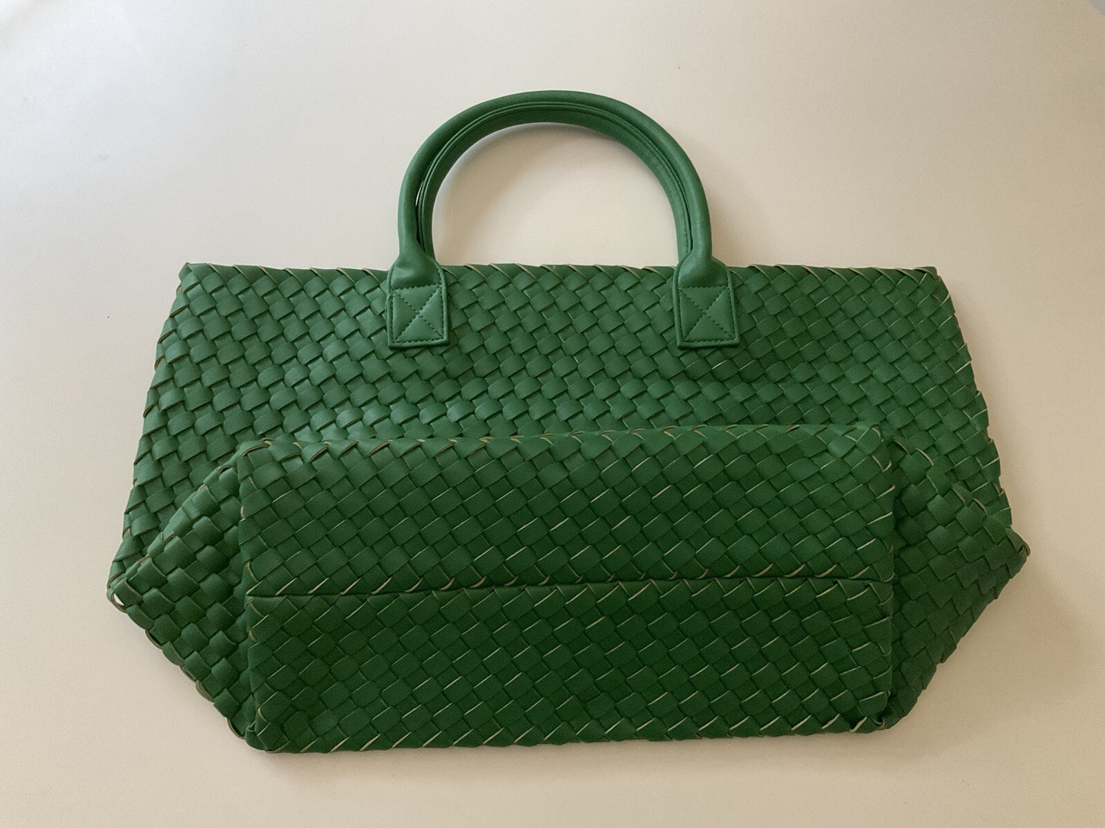 NEW Woven Faux Leather Large Tote Bag Braided Vegan Leather Dark Grass Green
