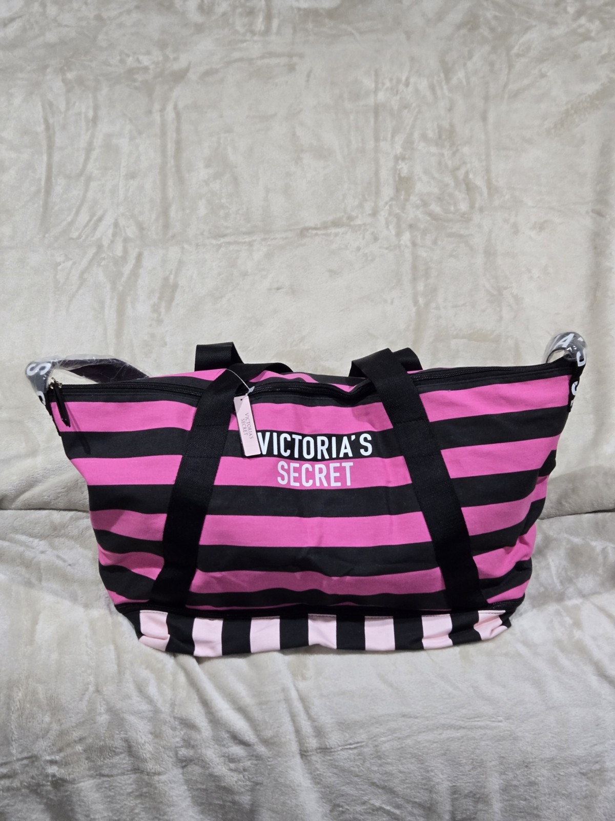 Victoria’s Secret Pink Canvas Bag Expandable Weekender Tote Beach Striped NWT