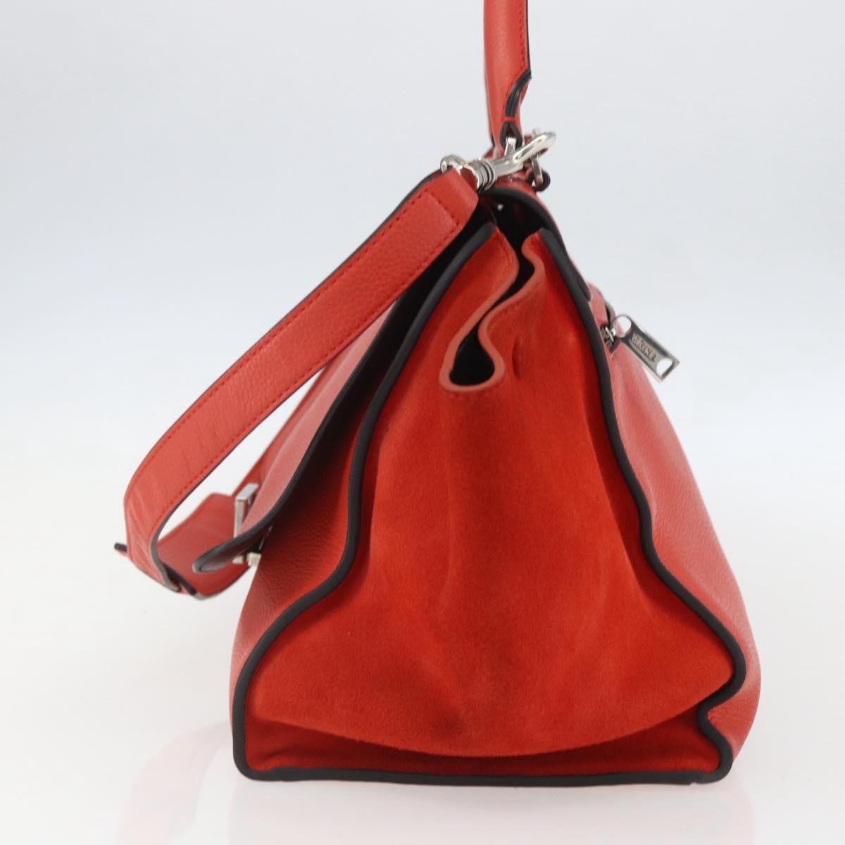 CELINE Trapeze Hand Bag Leather 2way Red Silver Auth 157228