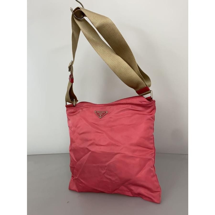 PRADA Pink Nylon Shoulder Bag Triangle Logo Adjustable Strap 27.5x25cm Auth