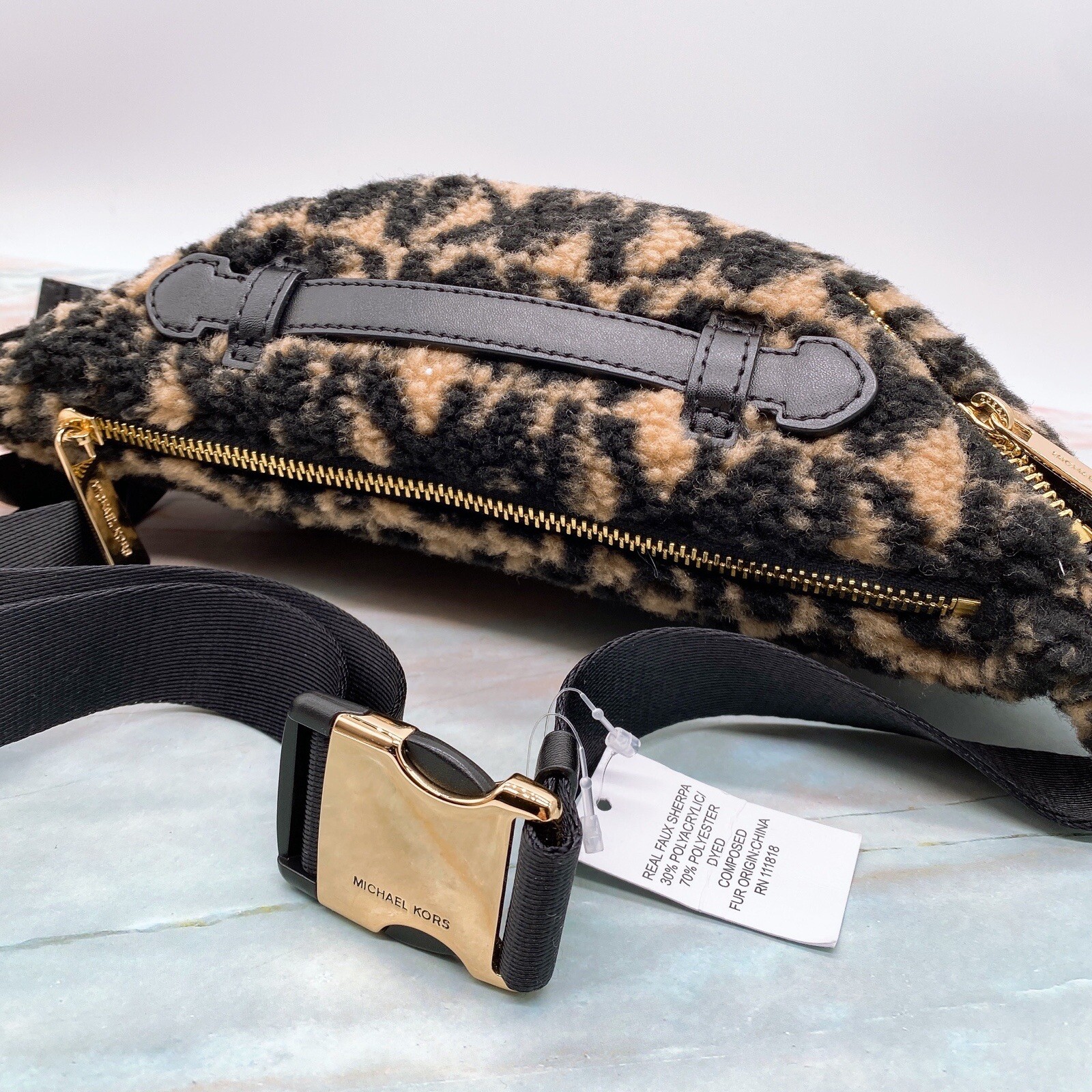 Michael Kors Erin Medium Waist Bag Fannypack Camel Black MK Multi Fur