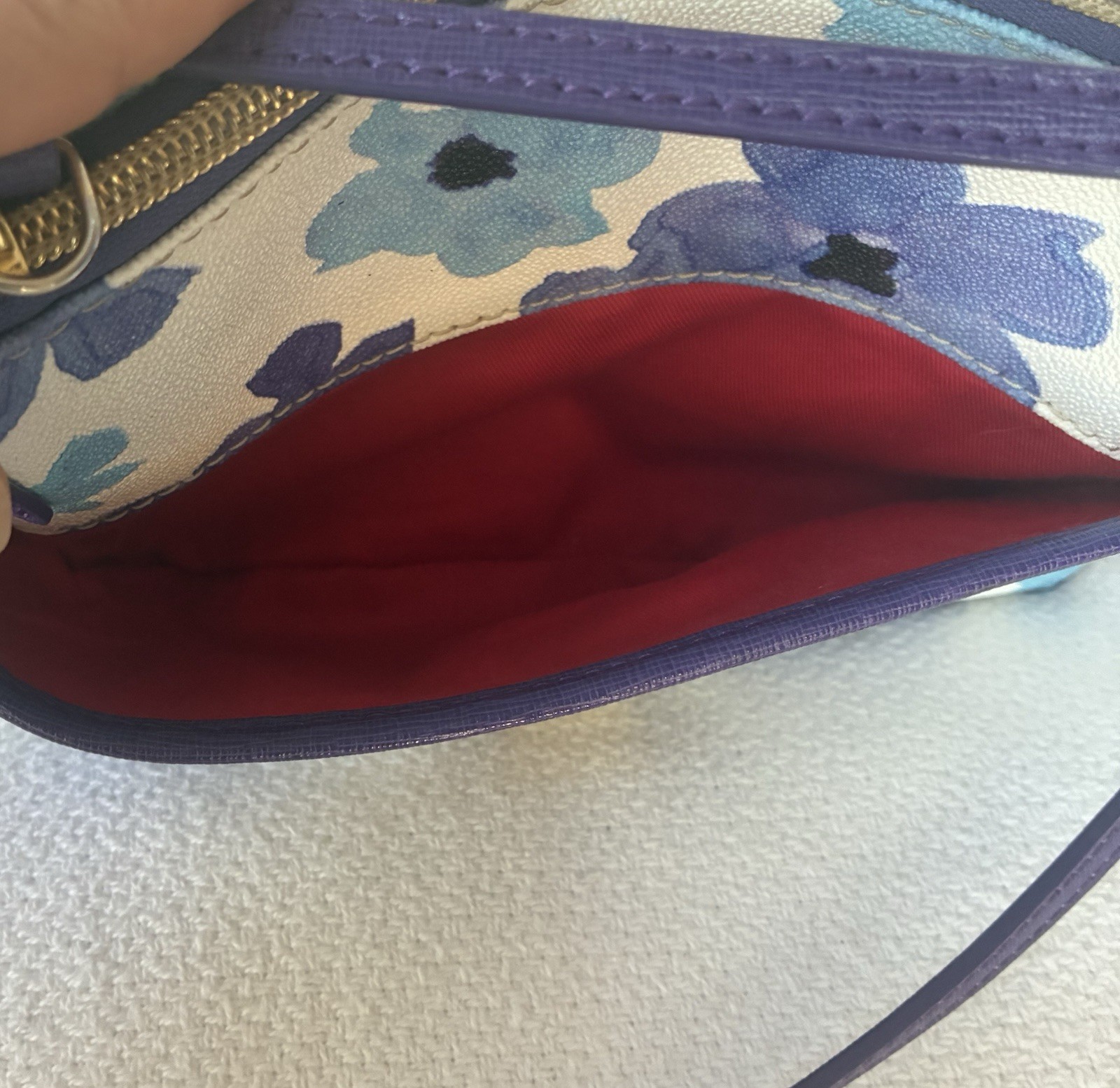Dooney & Bourke Floral Multicolor Zip Crossbody Adjustable Strap Purple/Gold