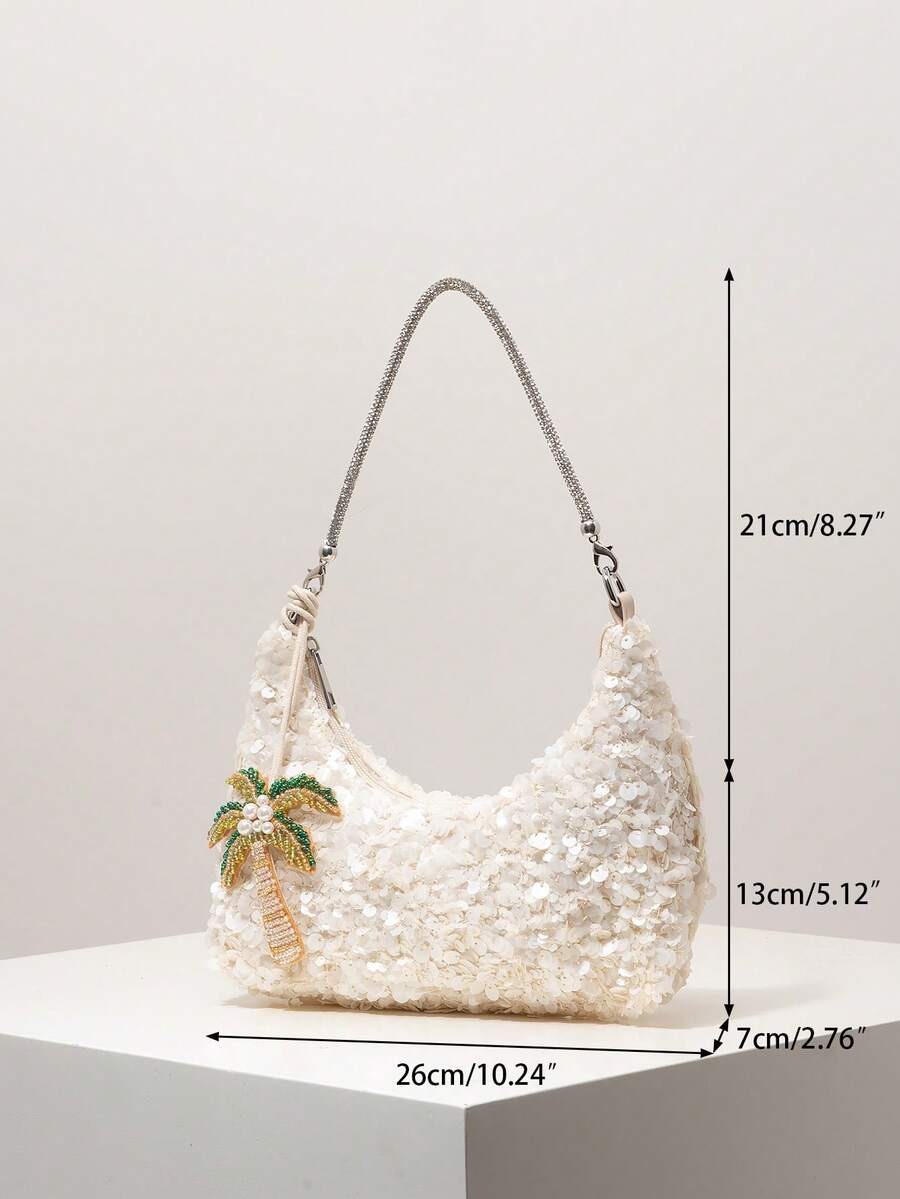 Floral Embroidery Sequin Square Bag Rhinestone Glamorous Party Prom Purse