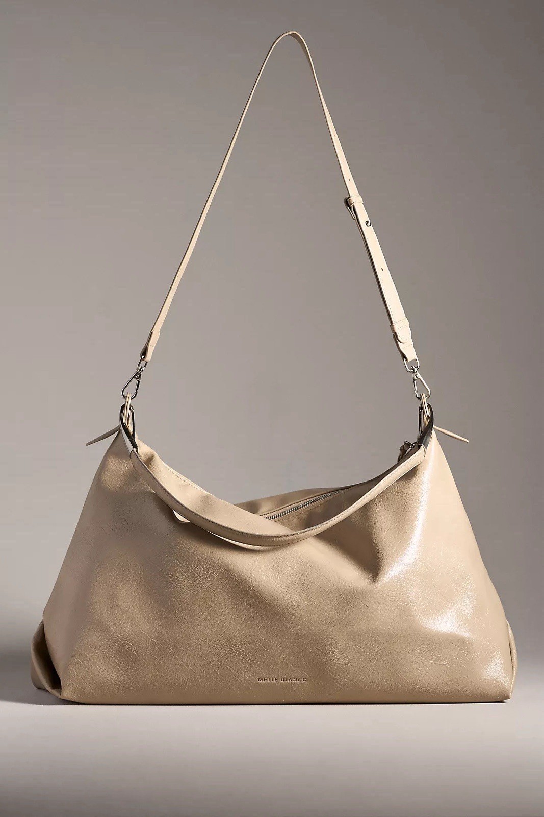 Melie Bianco Charlie ESPRESSO Waxed Shiny Faux Leather Slouchy Bag ANTHRO NWT!