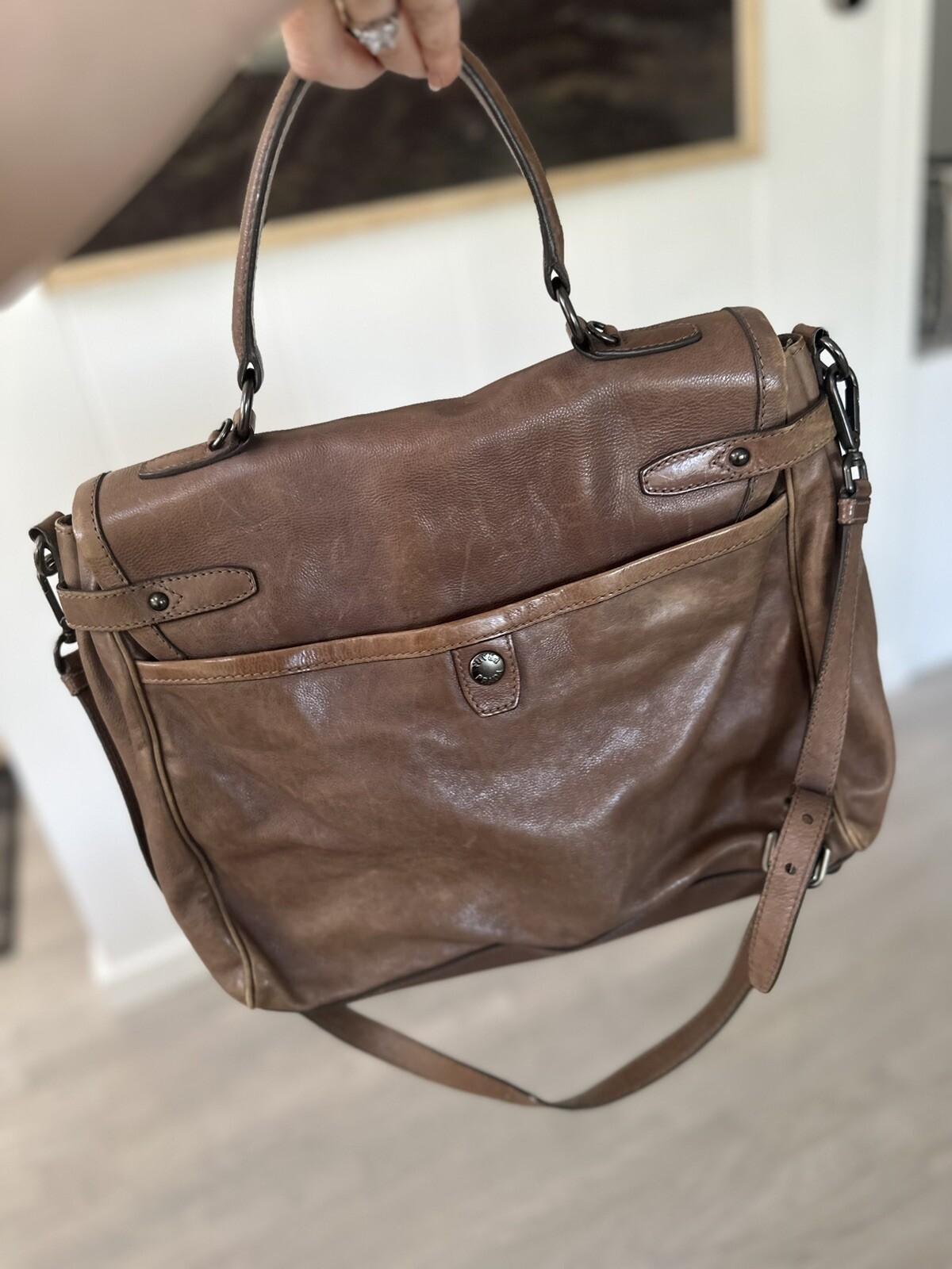 PRADA Brown Leather Crossbody Messenger Bag Laptop Briefcase Career Vintage