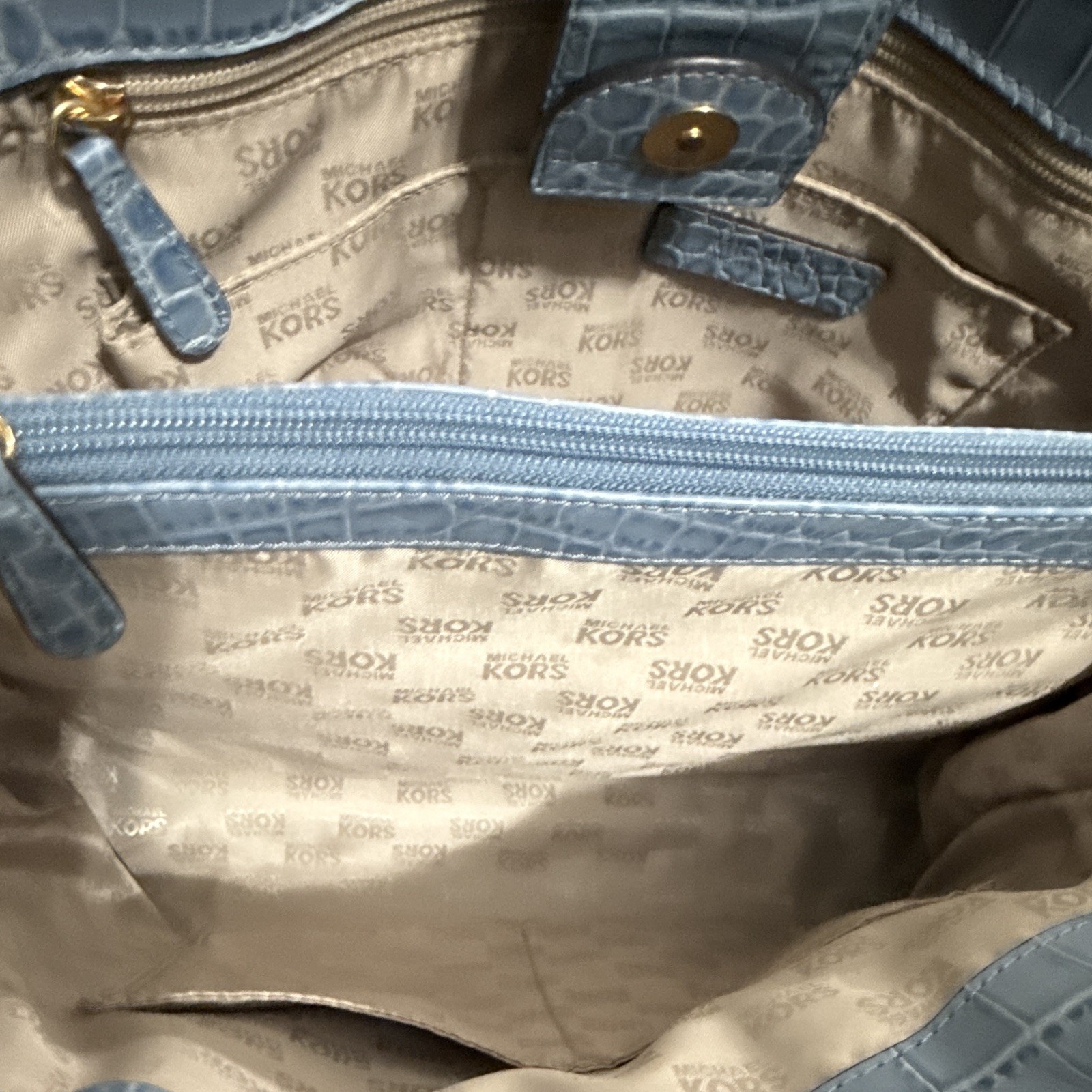 Michael Kors Hamilton Studded Large EW Tote Bag Dark Denim Embossed Leather