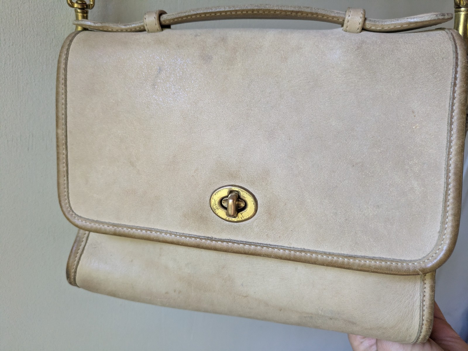 Vintage COACH Bone Ivory Leather Crossbody Satchel Court Bag 9870 Rare As is
