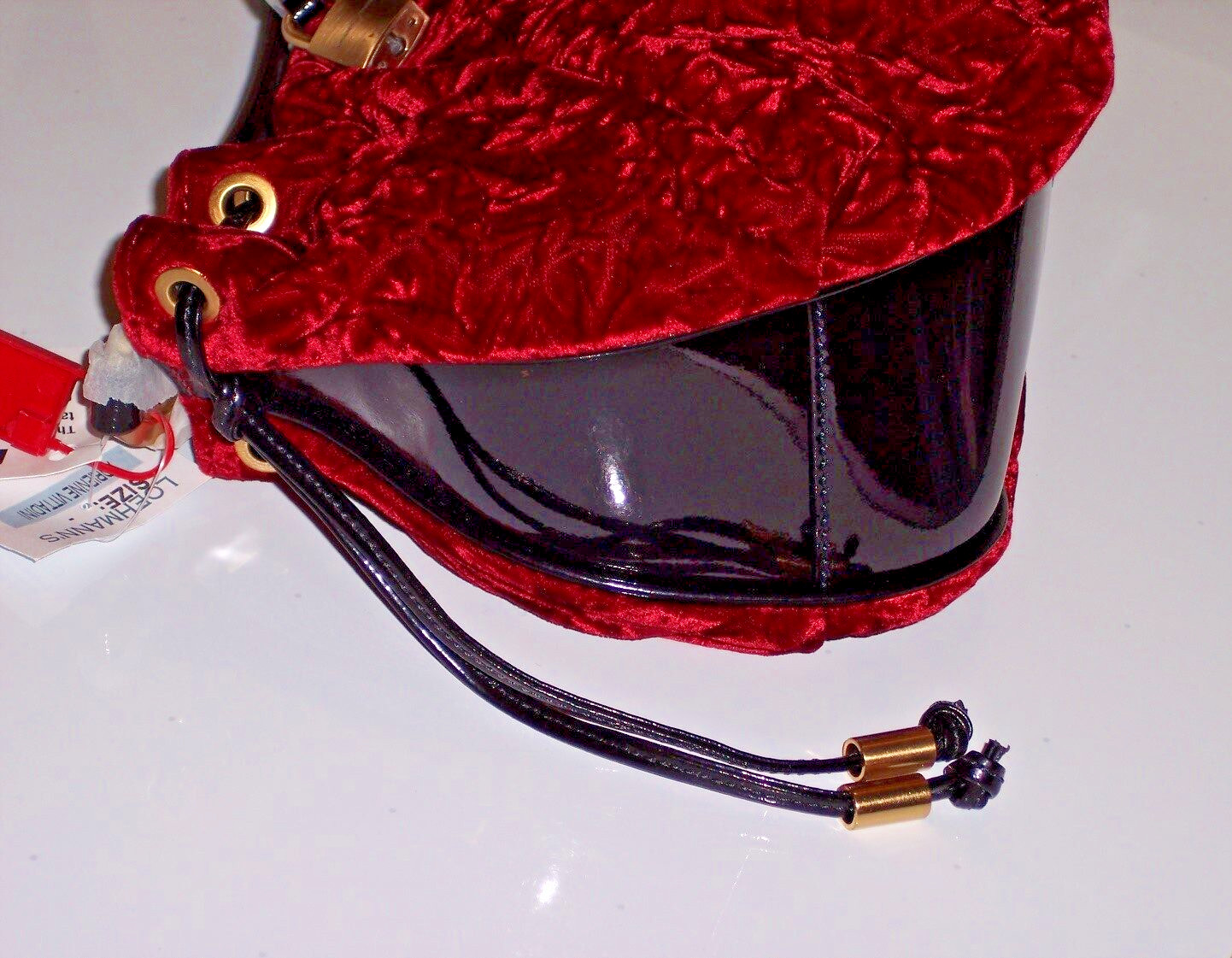 Adrienne Vittadini Dorthea Red Crushed Velvet Leather Trim Hobo Handbag Viscose