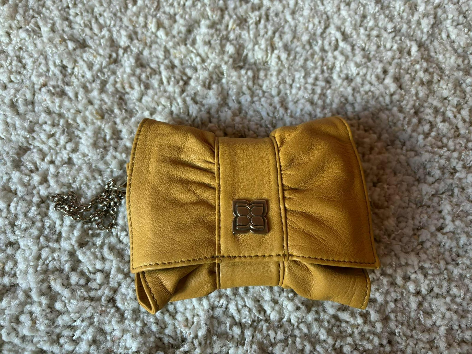 BCBG MaxAzria – Mini Bow Ruffle VEGAN Wristlet Clutch Handbag MUSTARD