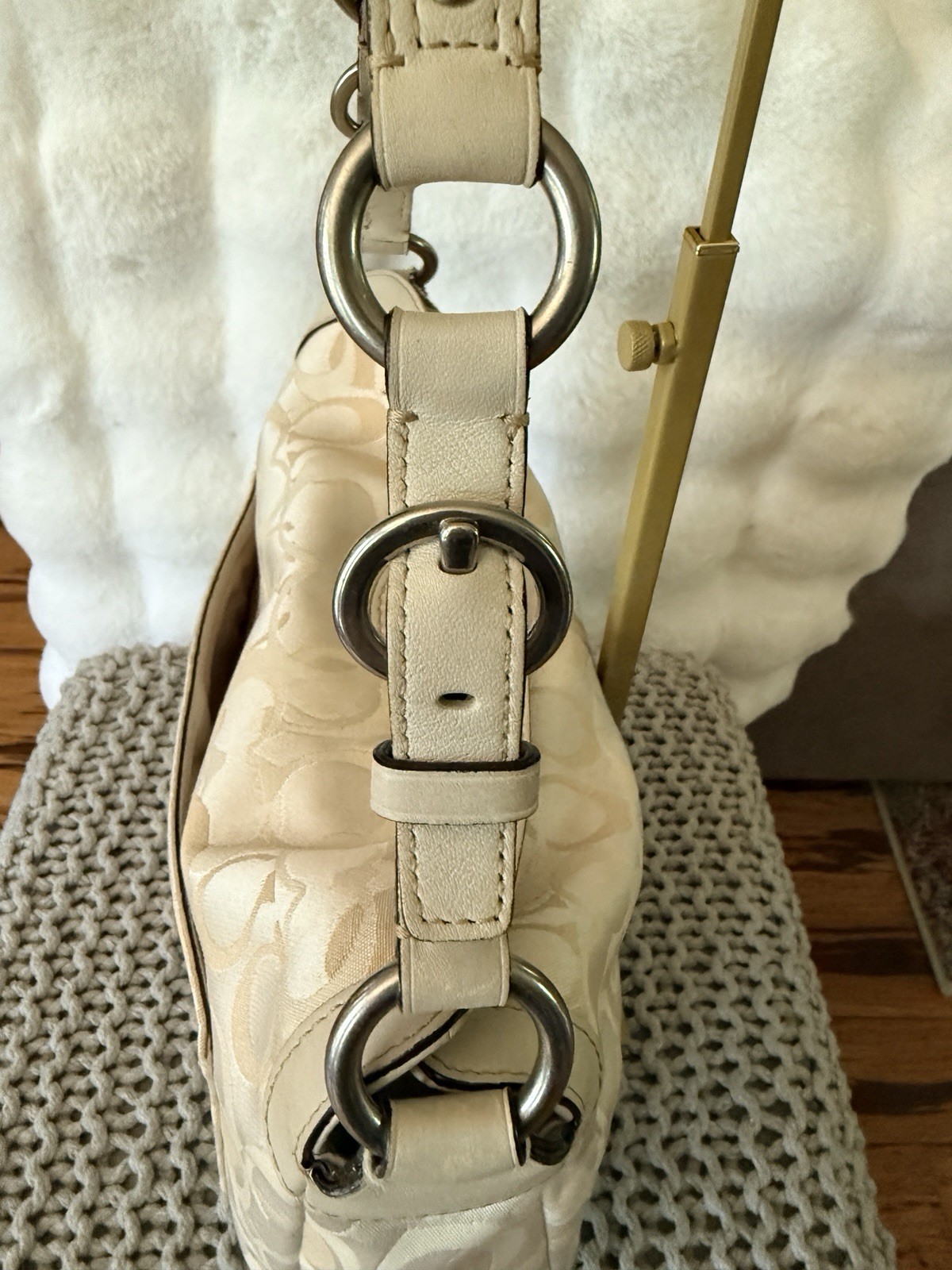 Vintage Y2K Coach Chelsea Optic Signature Hobo Style 10143 in Ivory and Khaki