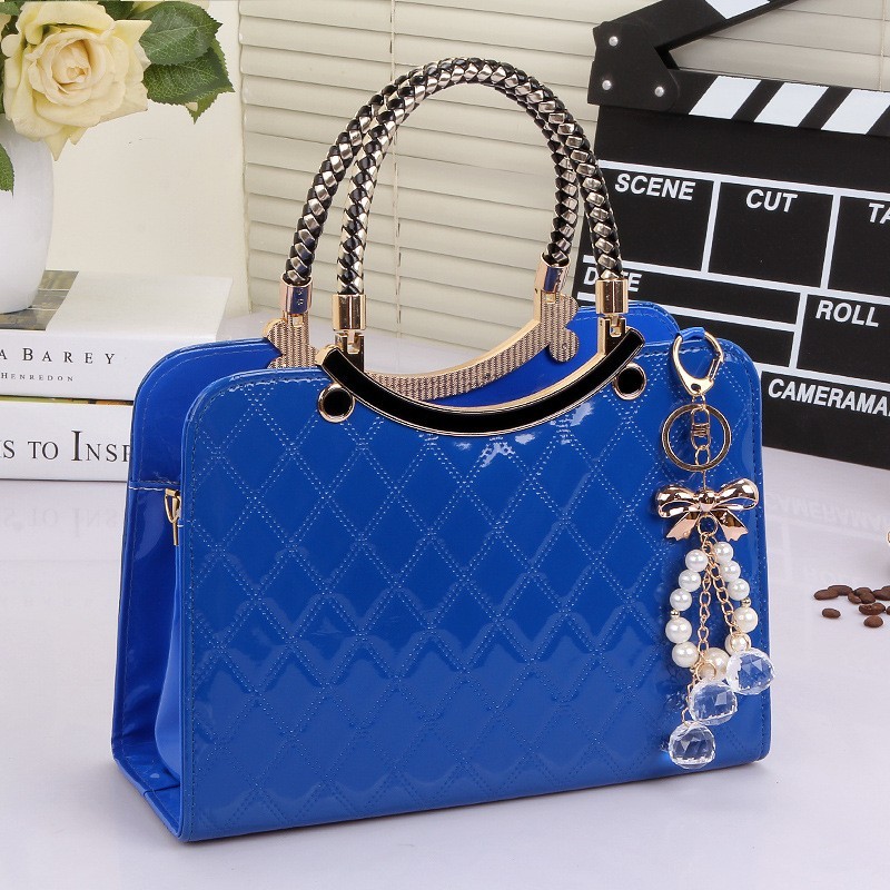Women’s Quilted Patent Leather Handbag Top Handle Satchel Shoulder Bag Purse