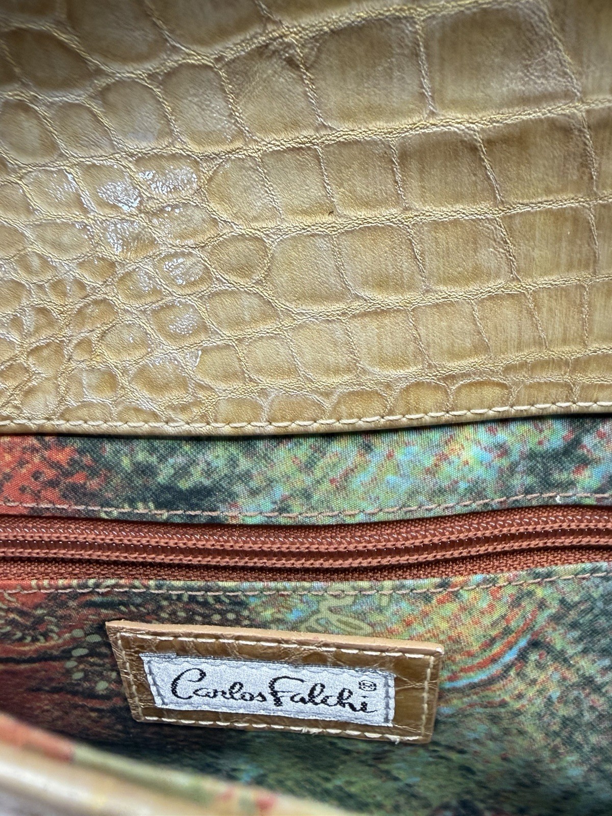CARLOS FALCHI Gold Crocodile Embossed Clutch Chain Strap W/ Magnetic Clasp