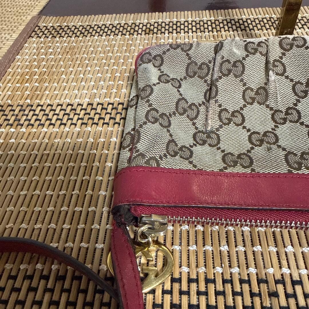 GUCCI GG Canvas Crossbody Bag Beige Red Leather Heart Charm Mini 256899 Women