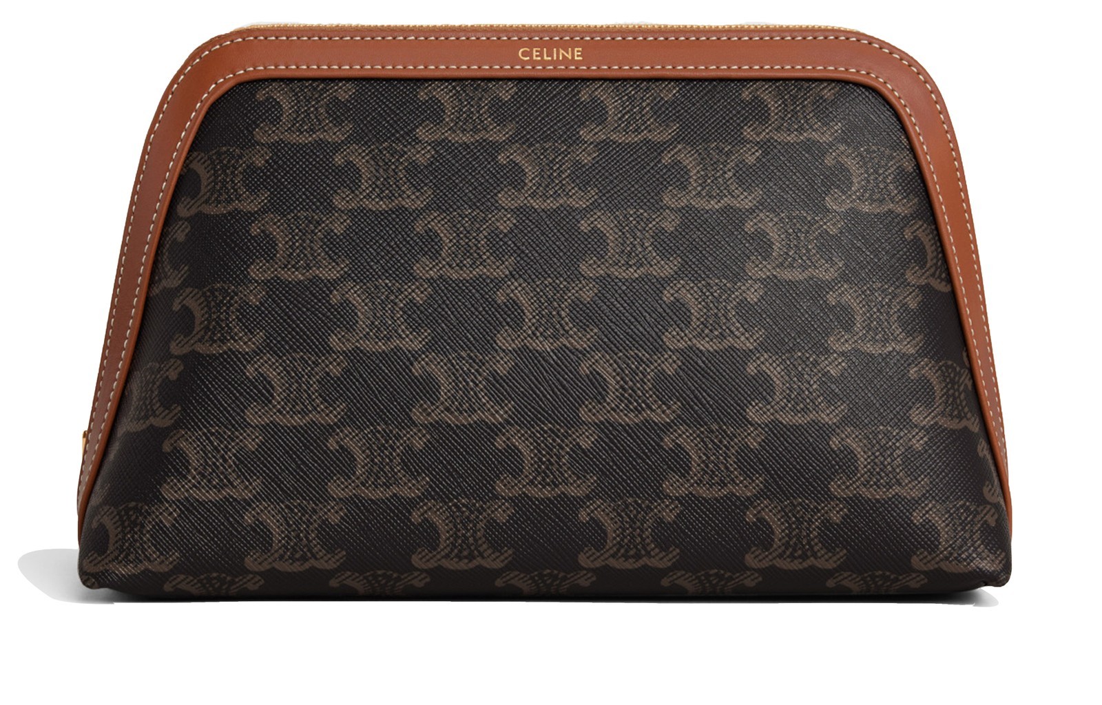 CELINE Triomphe Cow Leather Makeup Bag Medium Women’s Tawny 8.7 x 3.1 x 5.1 in