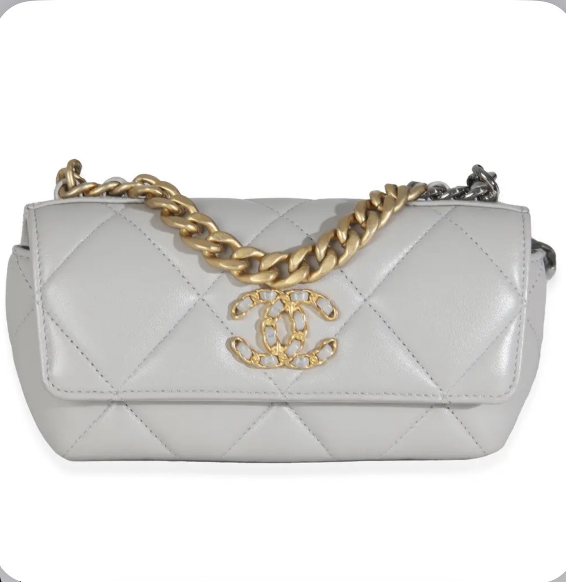 CHANEL 19 glasses Mini bag on chain MIST GREY