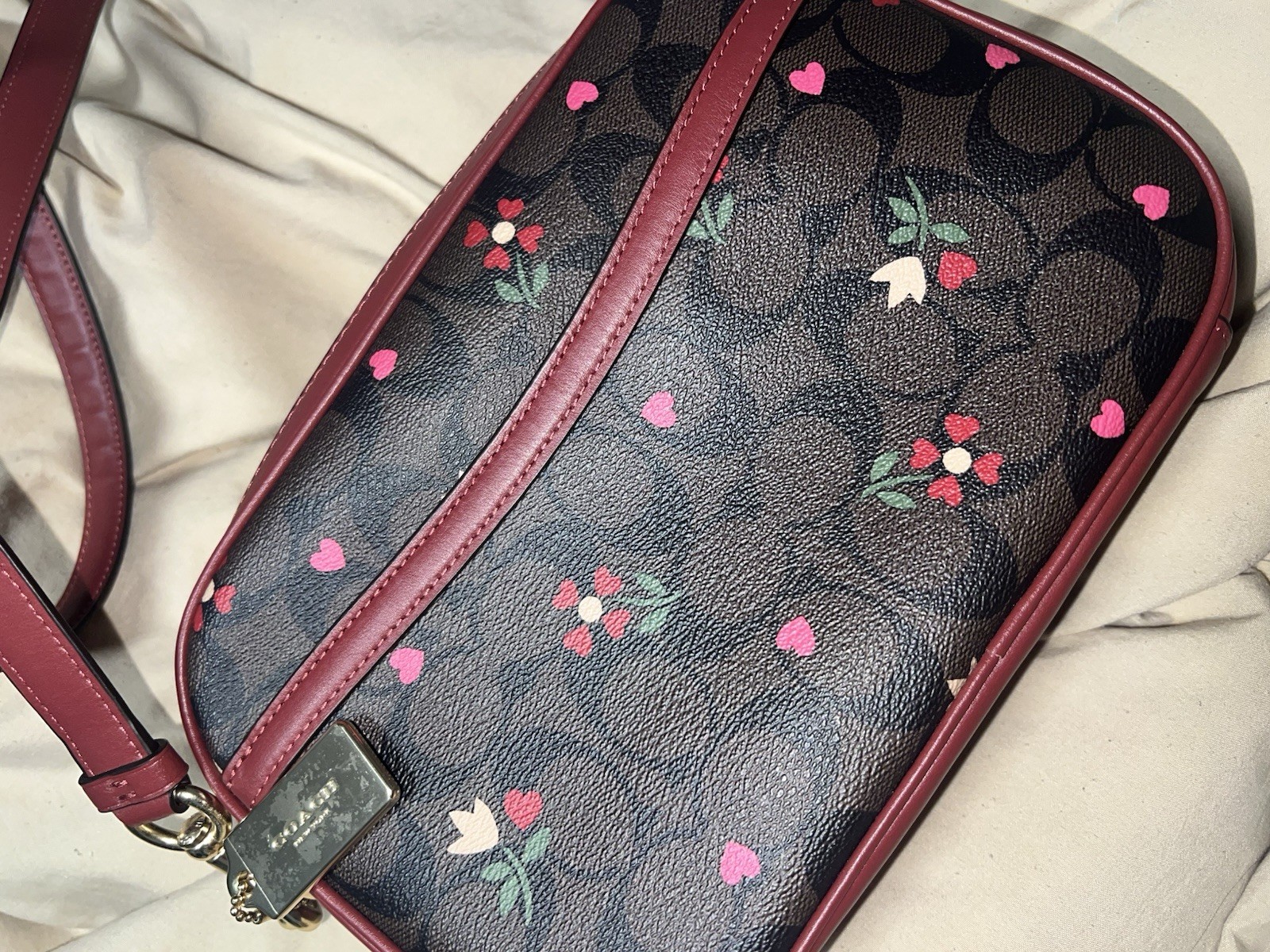 COACH Jes Crossbody in Signature Canvas with Heart Petal Print C7617 Brown Multi