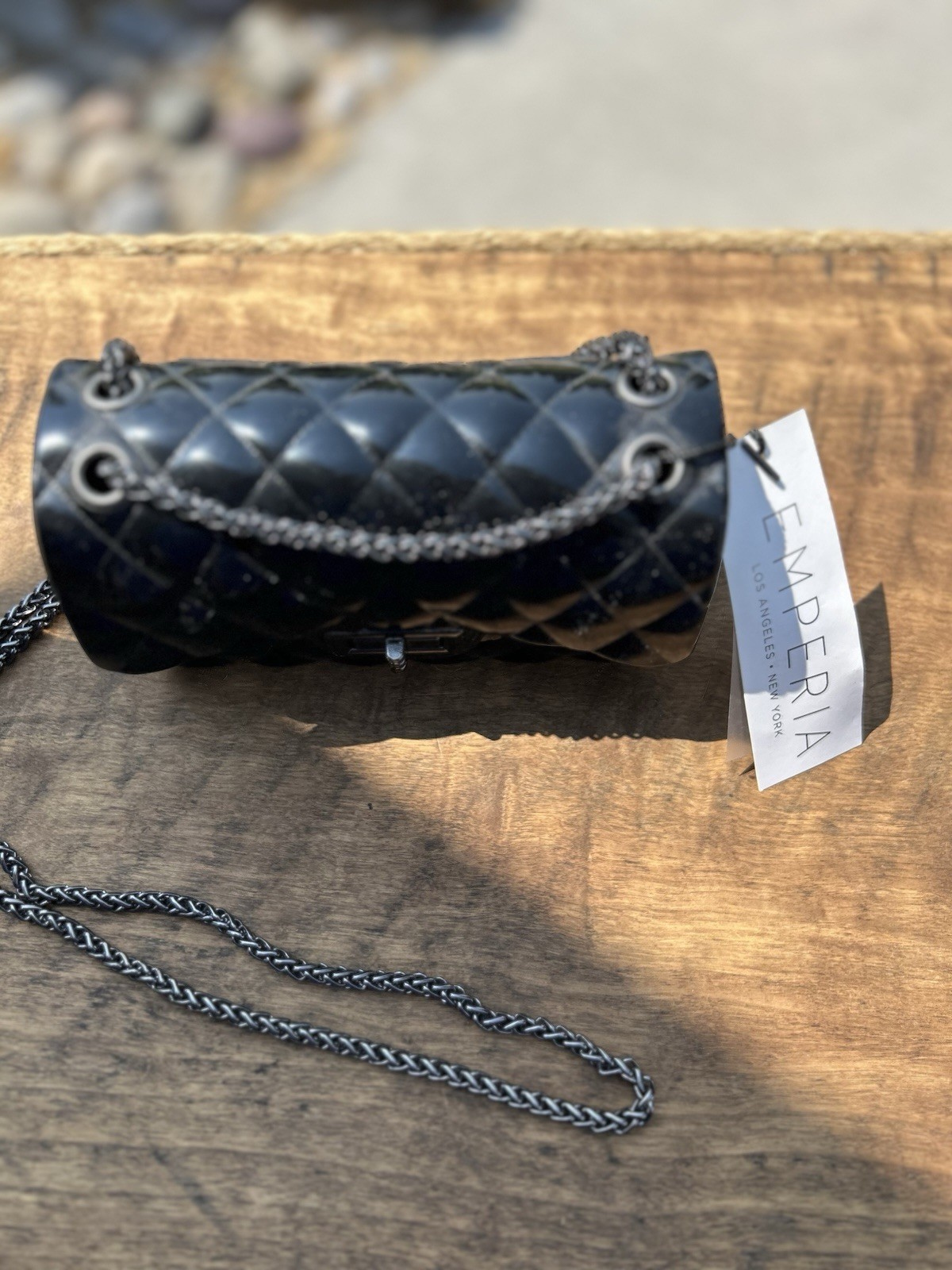 Emperia Black Quilted Jelly Mini Crossbody Bag Gunmetal Chain NWT