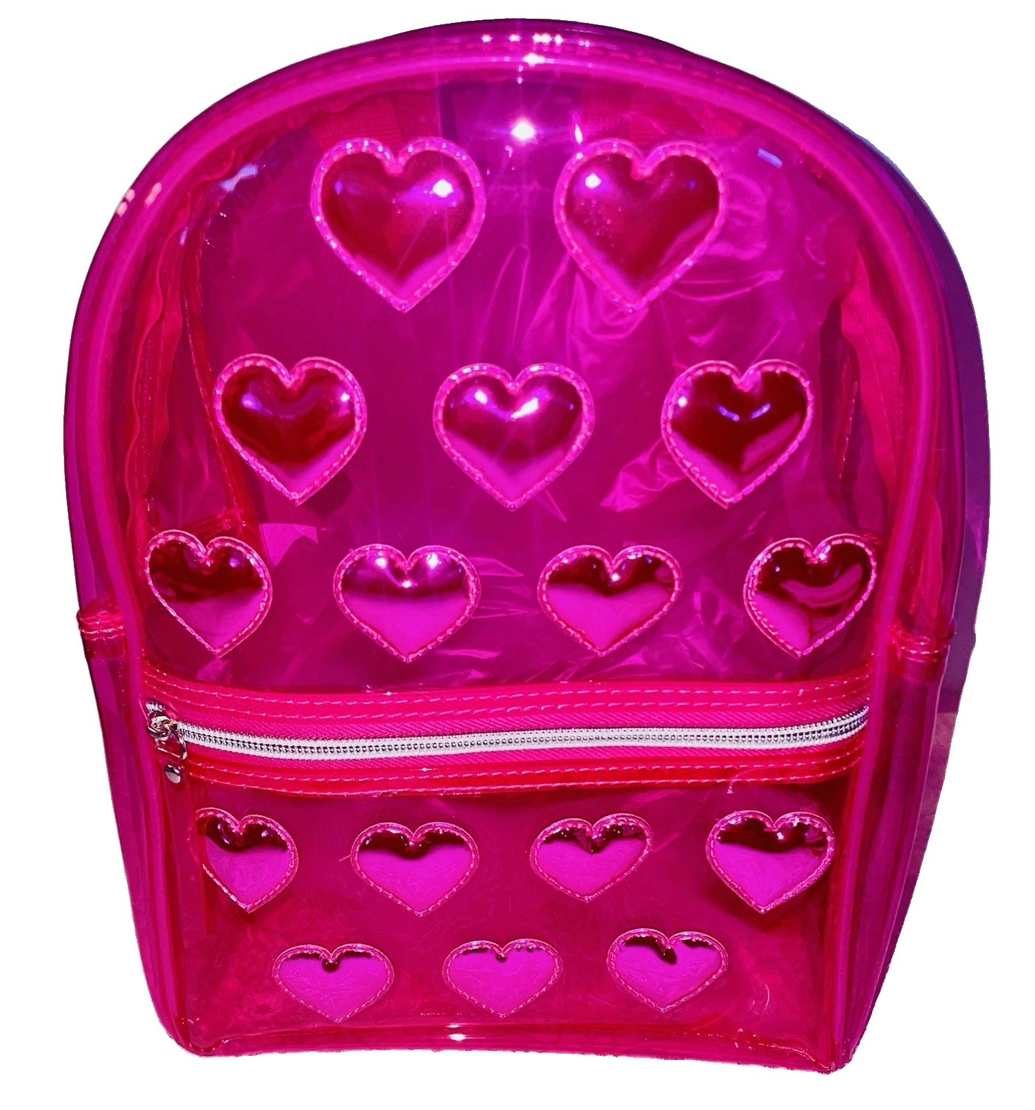 NWT SMALL/MNI HOT BRIGHT PINK FLORESCENT Embossed 🩷 HEART BACKPACK