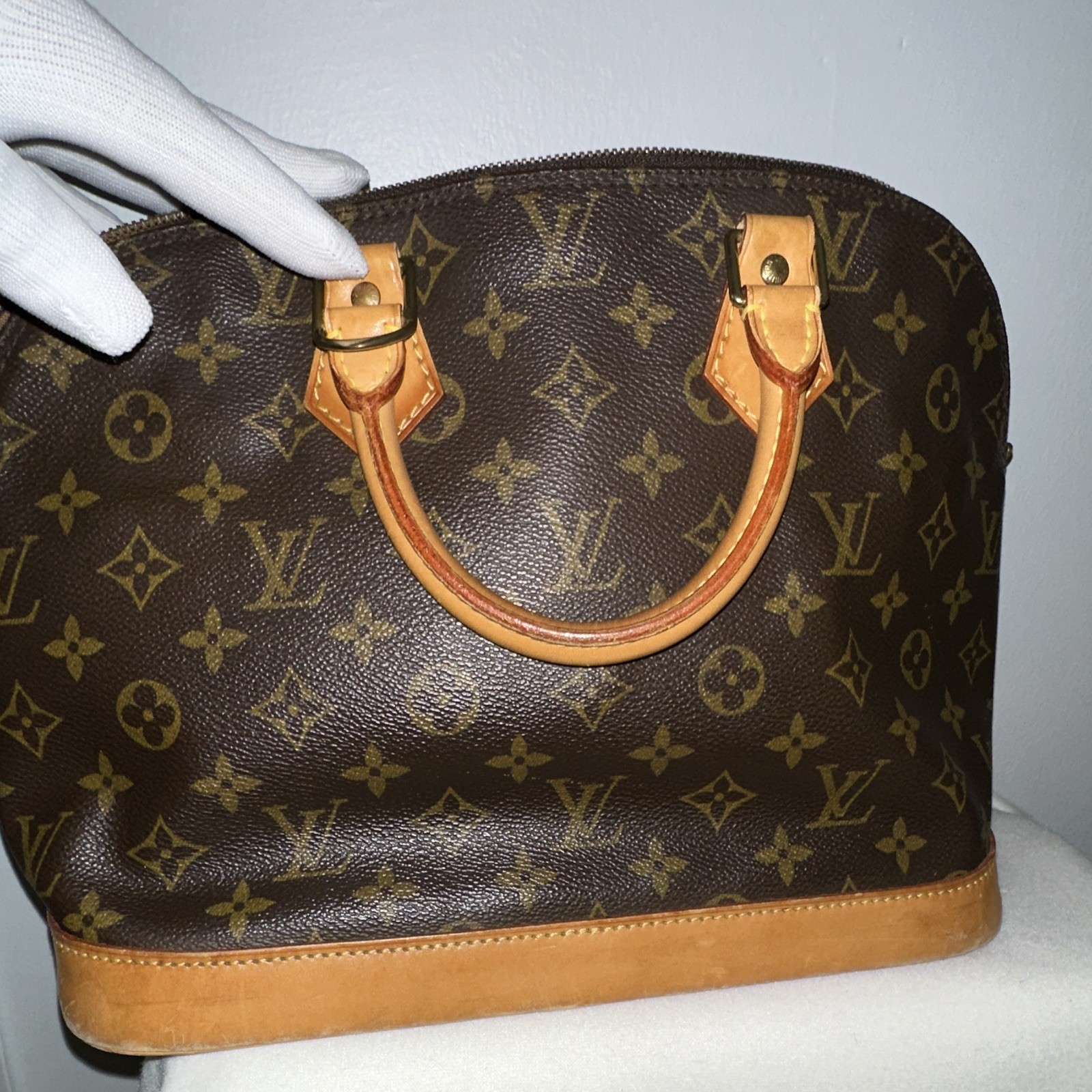 Louis Vuitton Monogram Brown Medium Dome Satchel Top Handle Zip Gold Lock