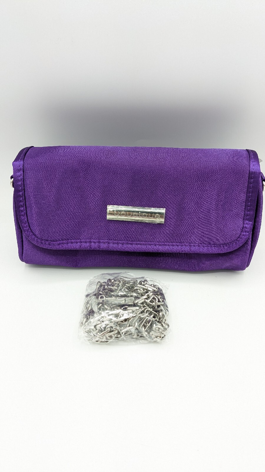 Younique Brand Purple Satin Dress Purse W/Silver Chain Bag