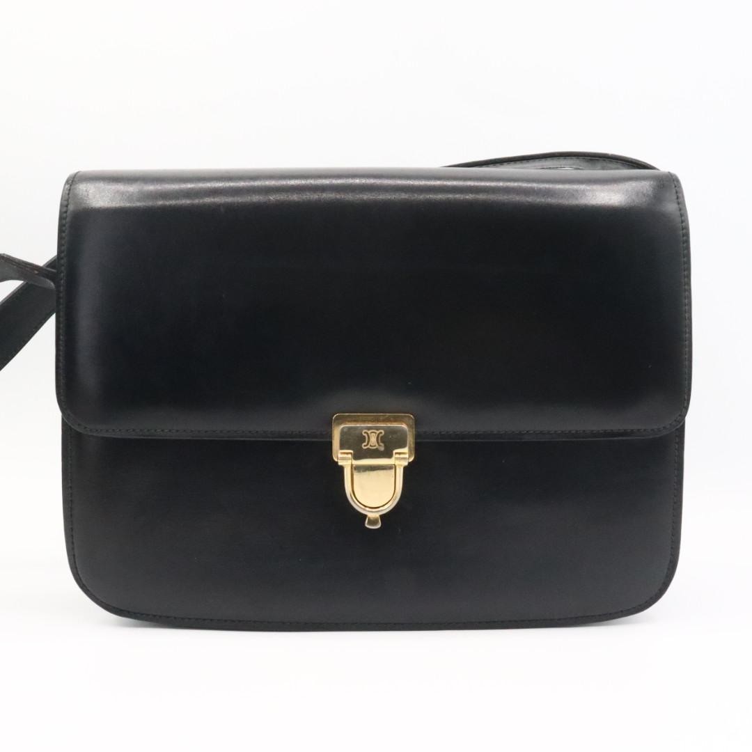CELINE Leather Triomphe Shoulder Bag Black H17xW23.5xD5cm Strap 88~100cm