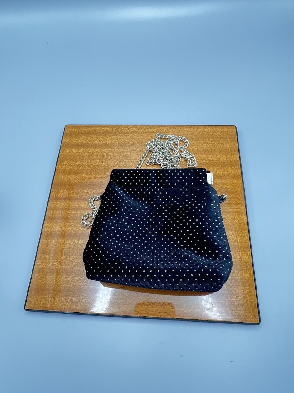 Old Navy Mini Black Velvet Crossbody Pouch with Gold Dots and Chain
